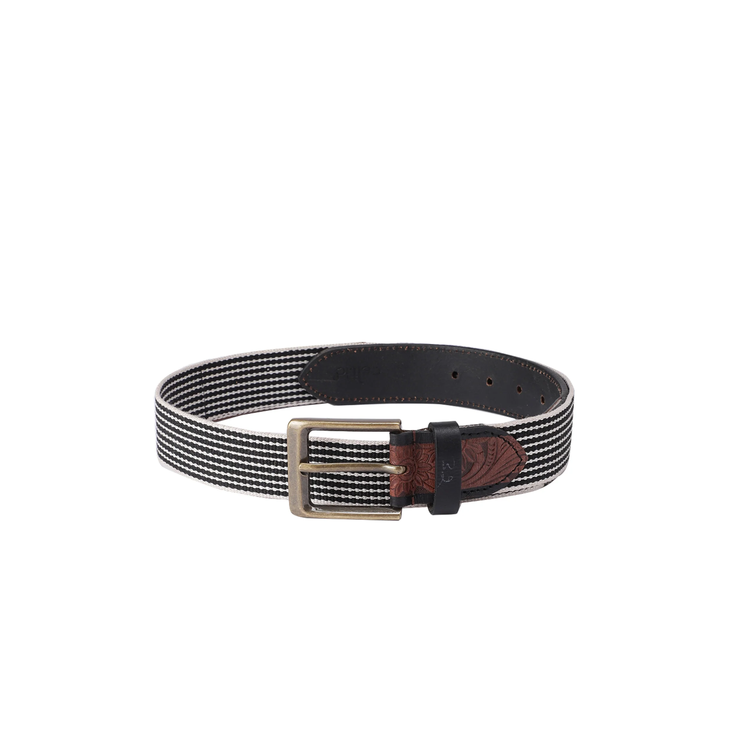 Genuine Leather Floral Embossed Brown Elastic Waist Accessory Antique Buckle - Image 2