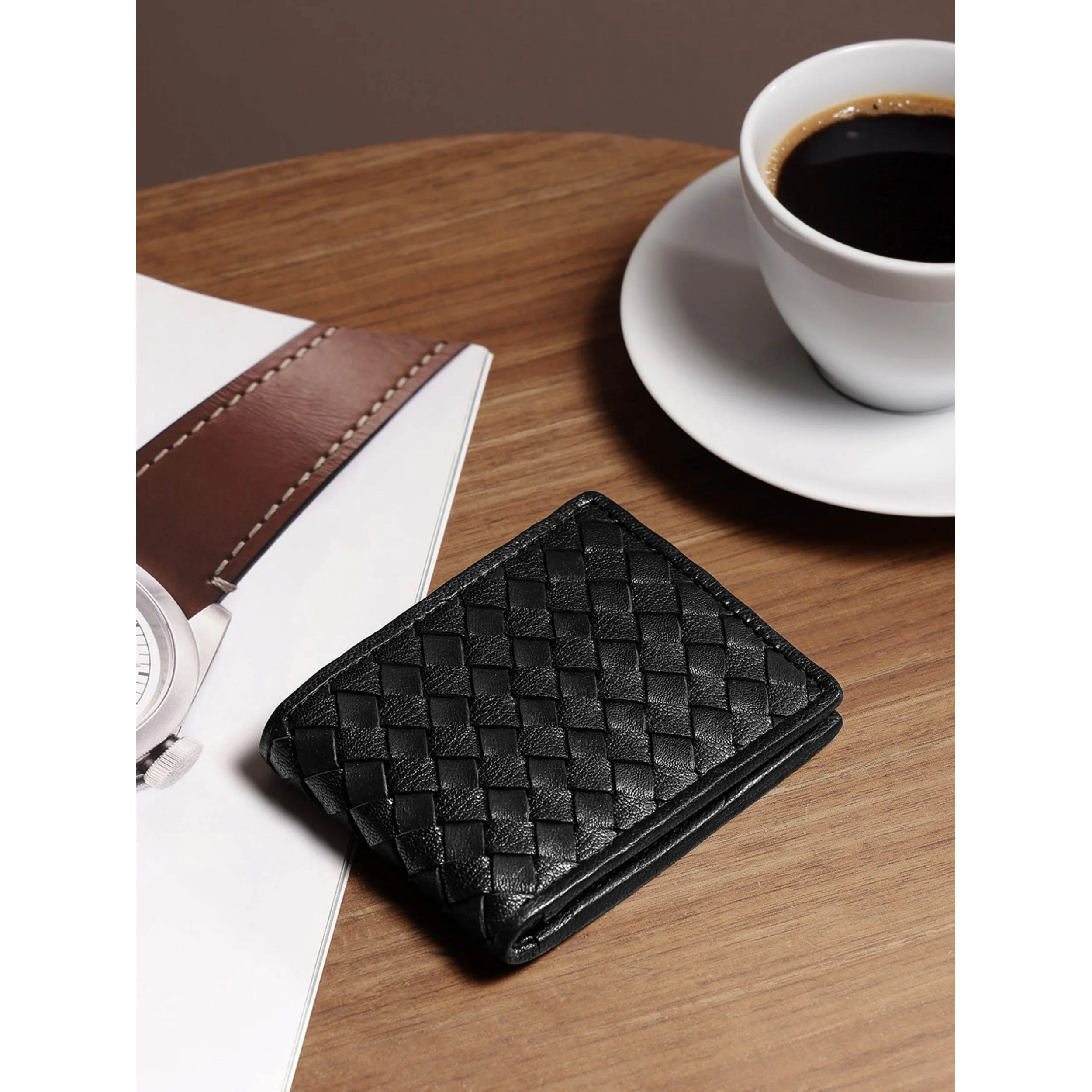 Premium Hand-Woven Leather Wallet with Coin Pocket & Multi-Card Storage by Celtic - Image 9