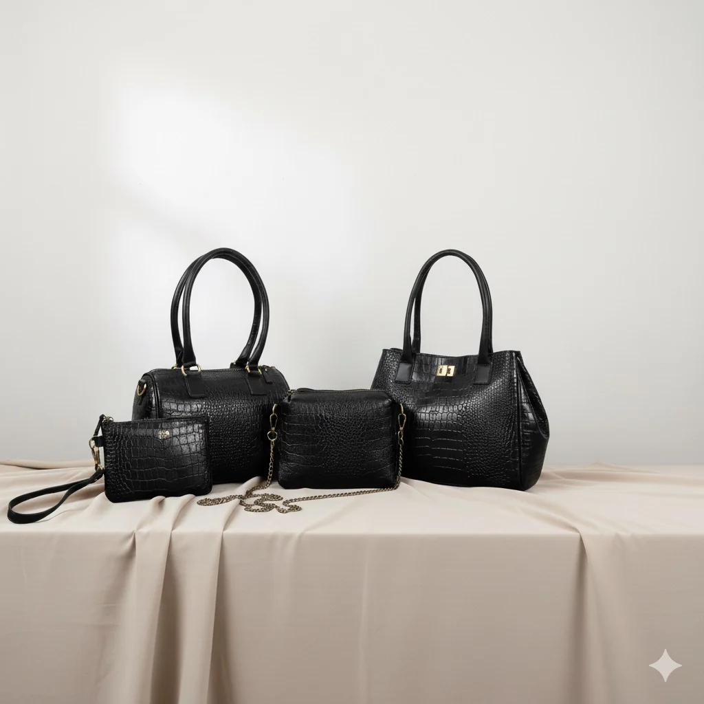 Premium Croc Pattern Leather Women's 4-in-1 Handbag Set (Tote, Shoulder, Sling & clutch) - Image 2