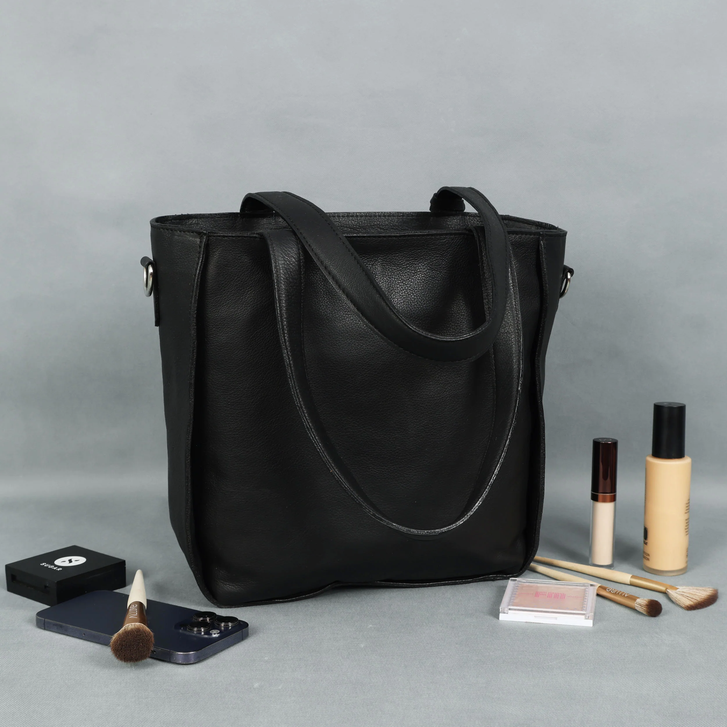 Premium Export Leather Tote Bag with Zip Closure & Detachable Shoulder Strap