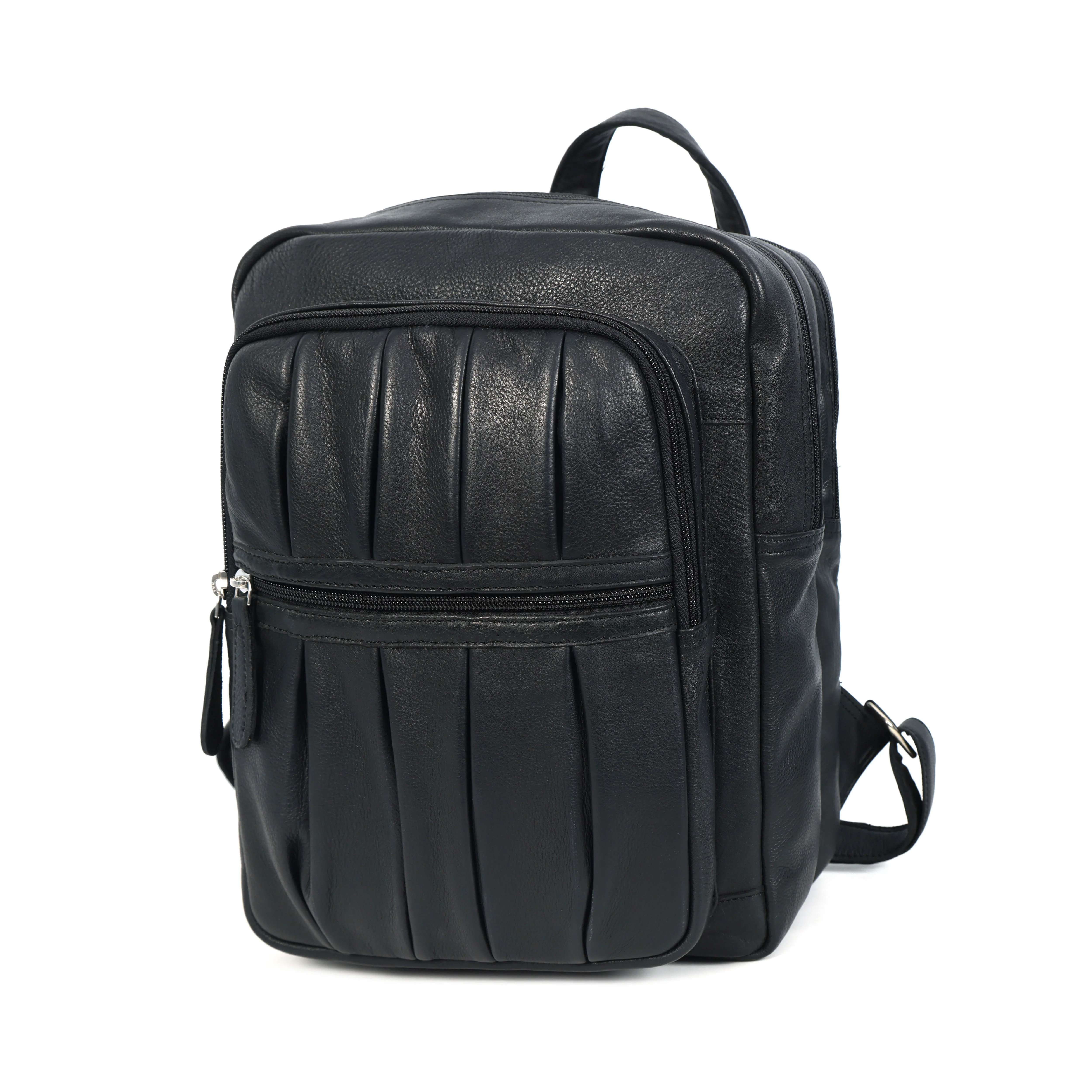 Premium Genuine Leather Multi-Zip Backpack with Padded Straps & Organizer Pockets - Image 2