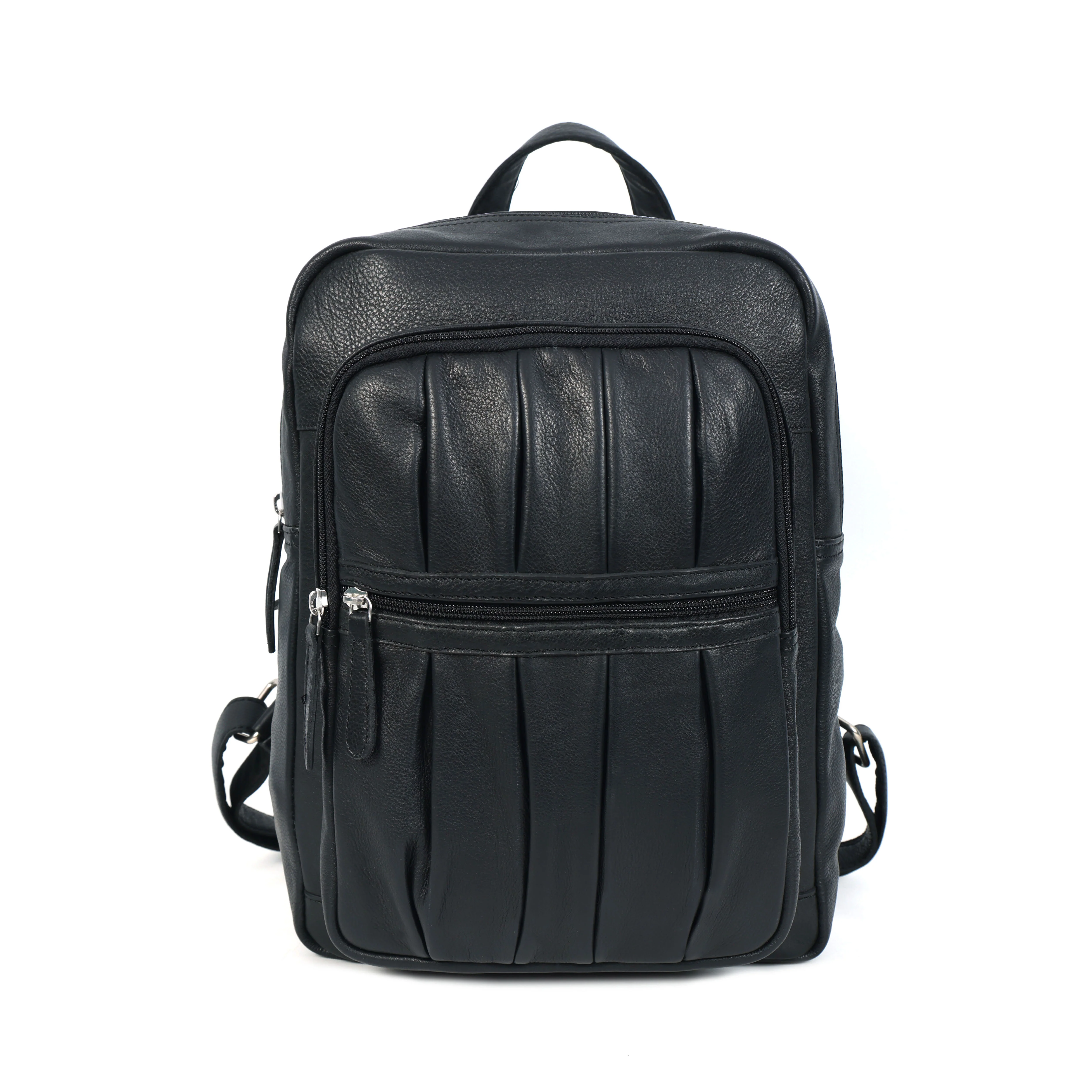 Premium Genuine Leather Multi-Zip Backpack with Padded Straps & Organizer Pockets - Image 3