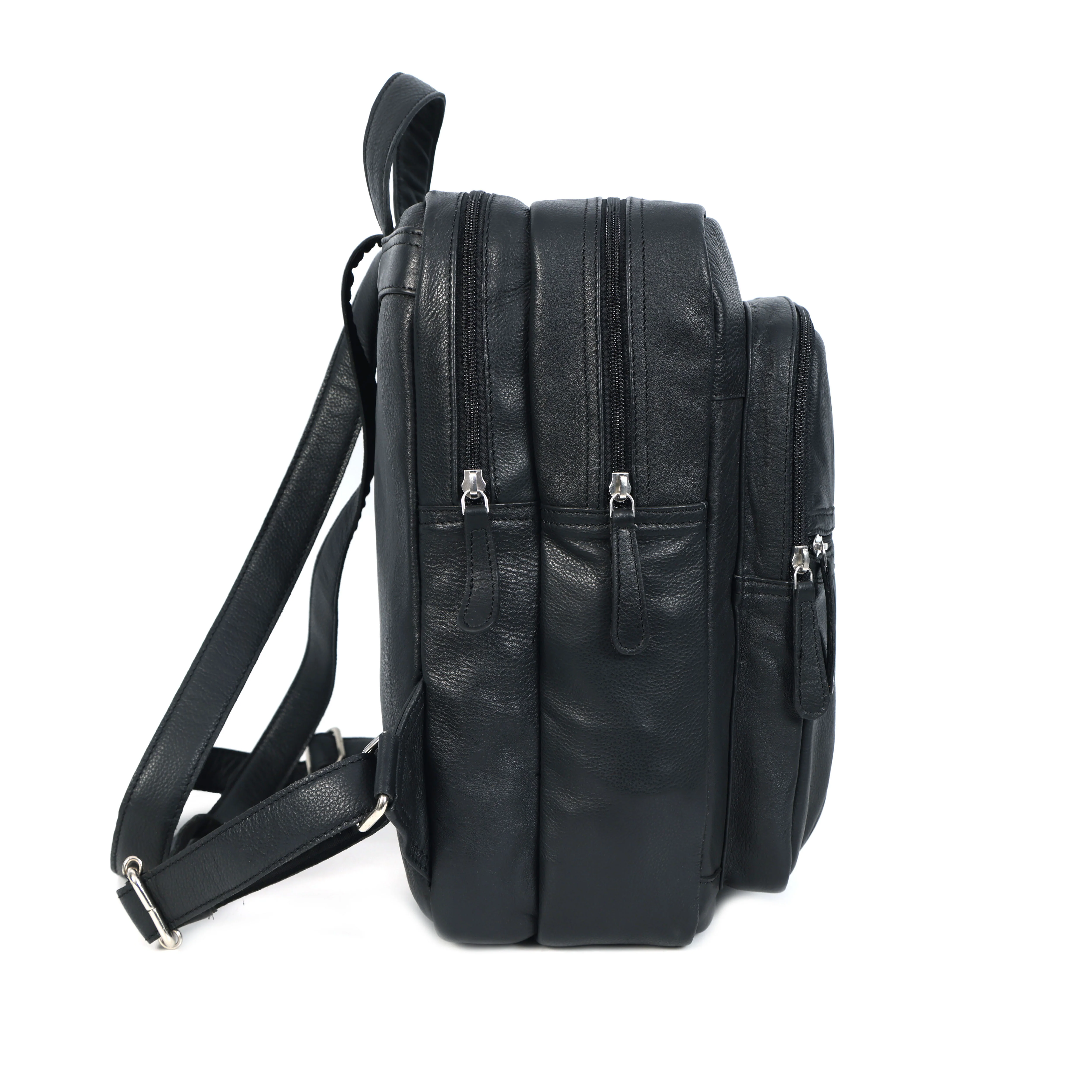 Premium Genuine Leather Multi-Zip Backpack with Padded Straps & Organizer Pockets - Image 5