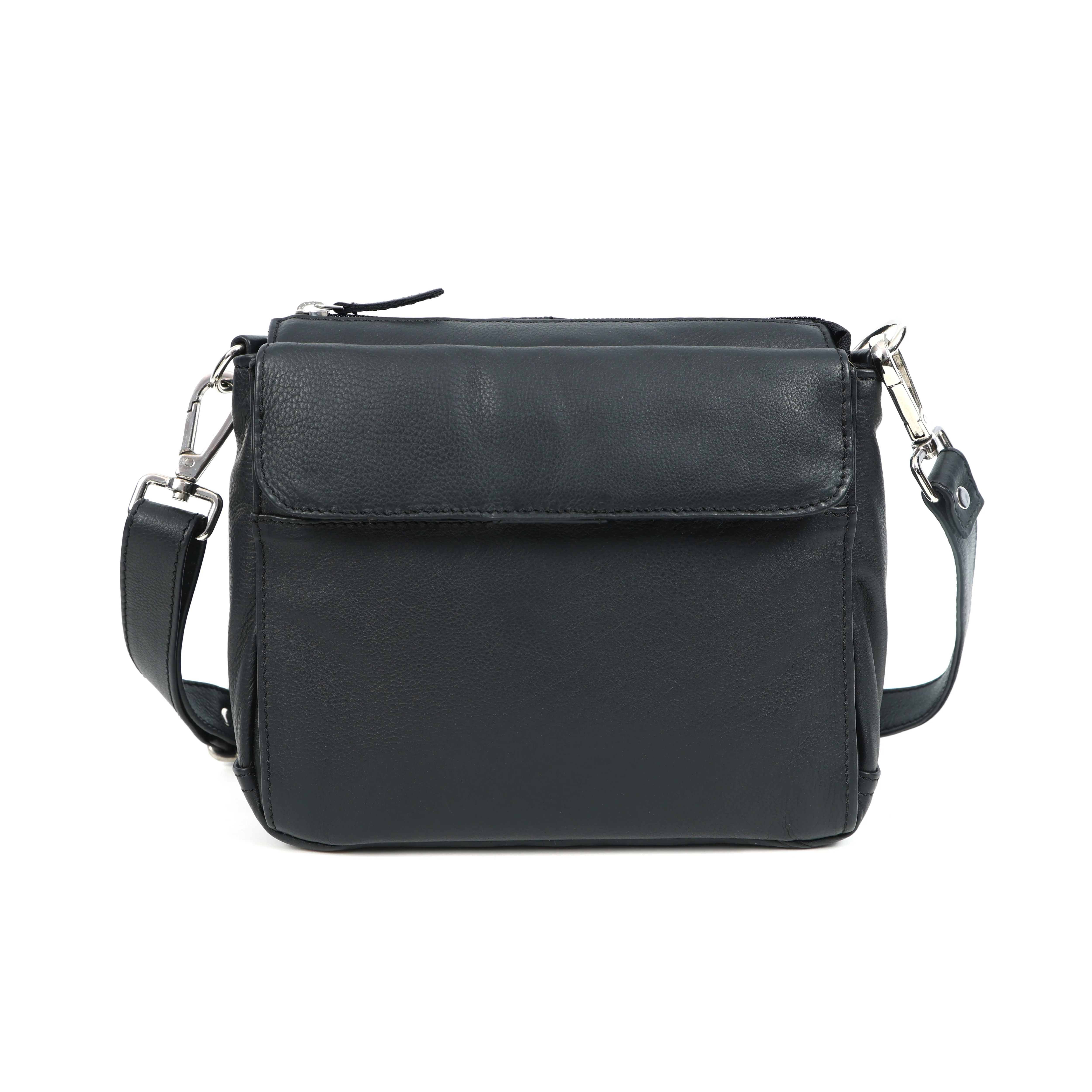 Premium Black Leather Compact Crossbody Bag with Adjustable Strap & Zip Compartments - Image 3