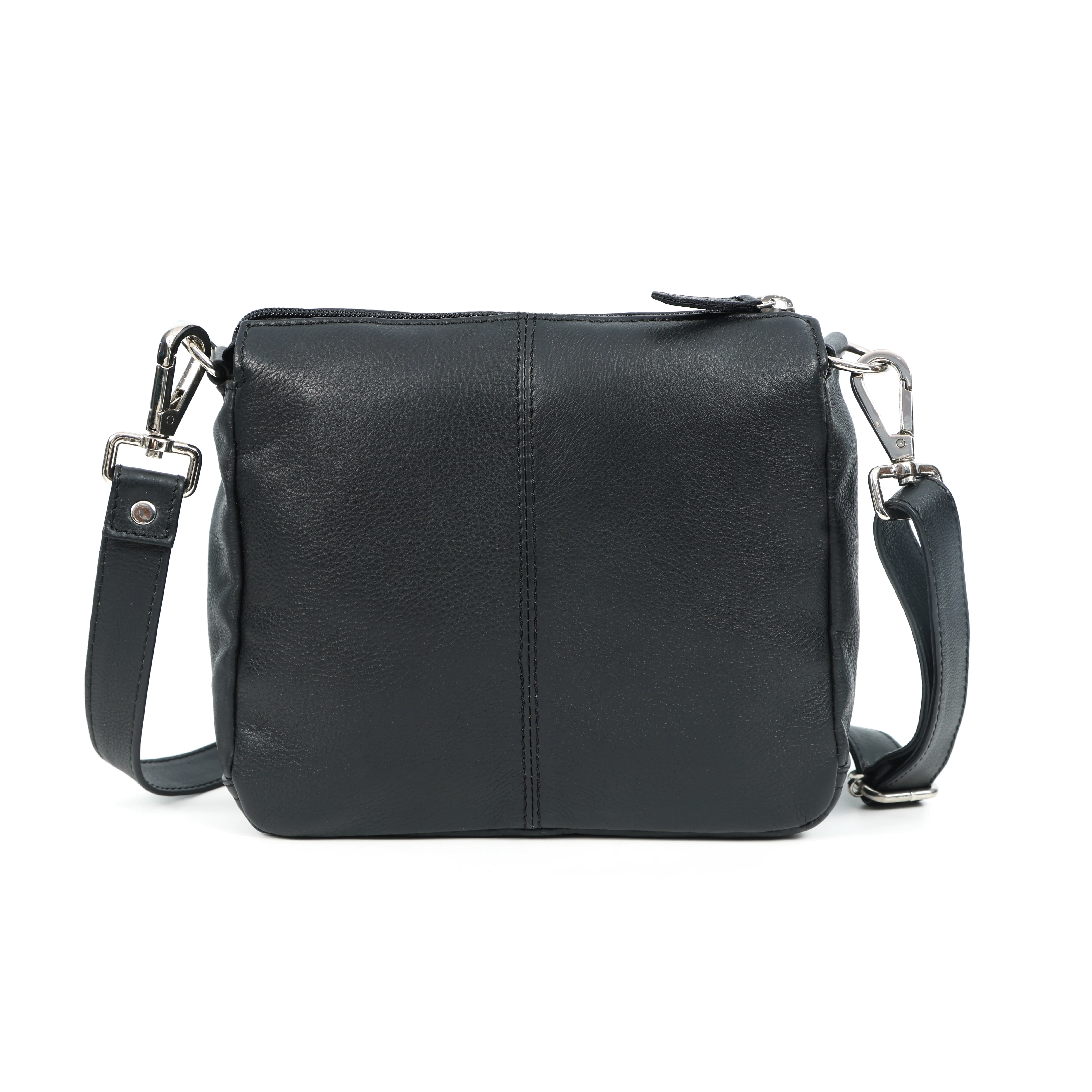Premium Black Leather Compact Crossbody Bag with Adjustable Strap & Zip Compartments - Image 4