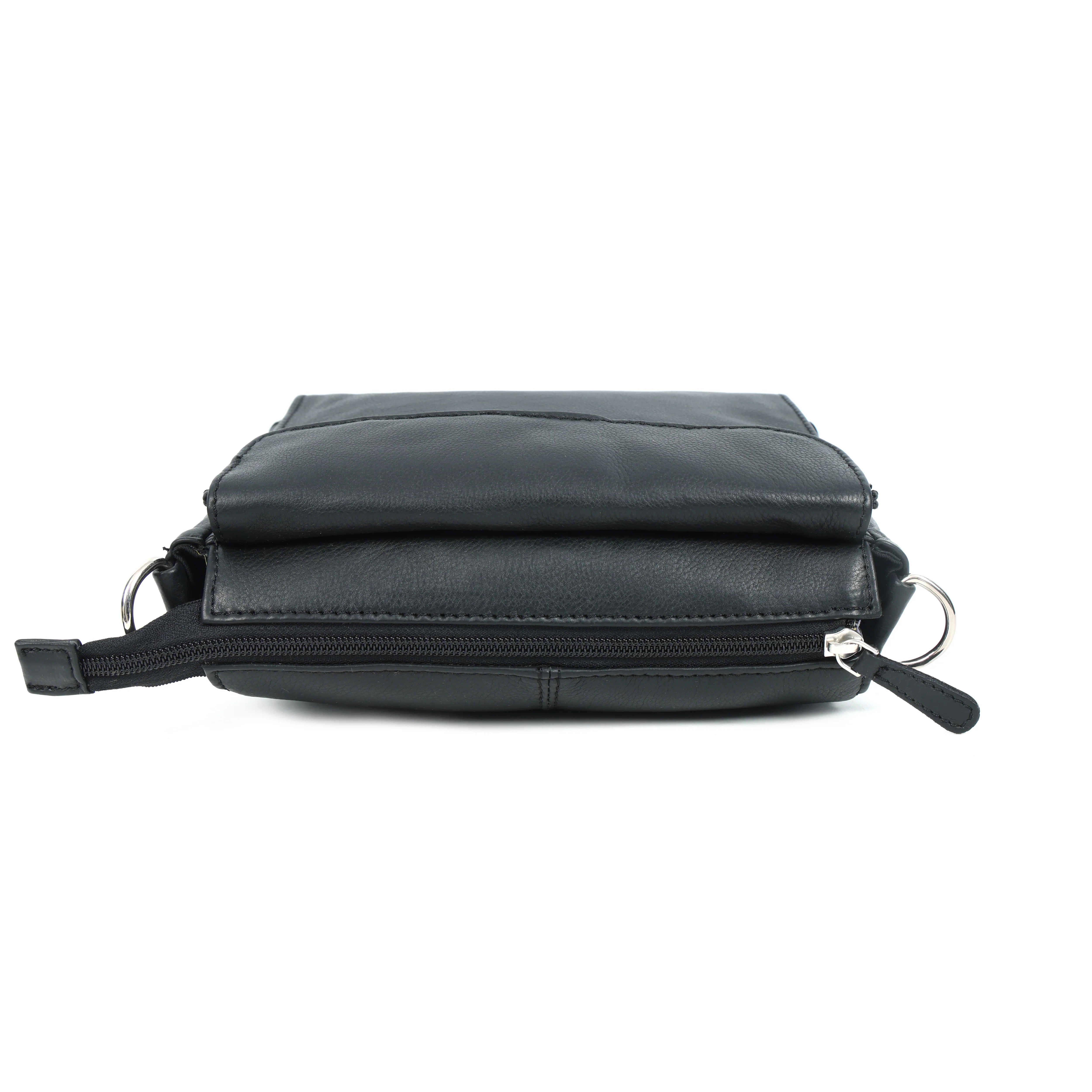 Premium Black Leather Compact Crossbody Bag with Adjustable Strap & Zip Compartments - Image 6