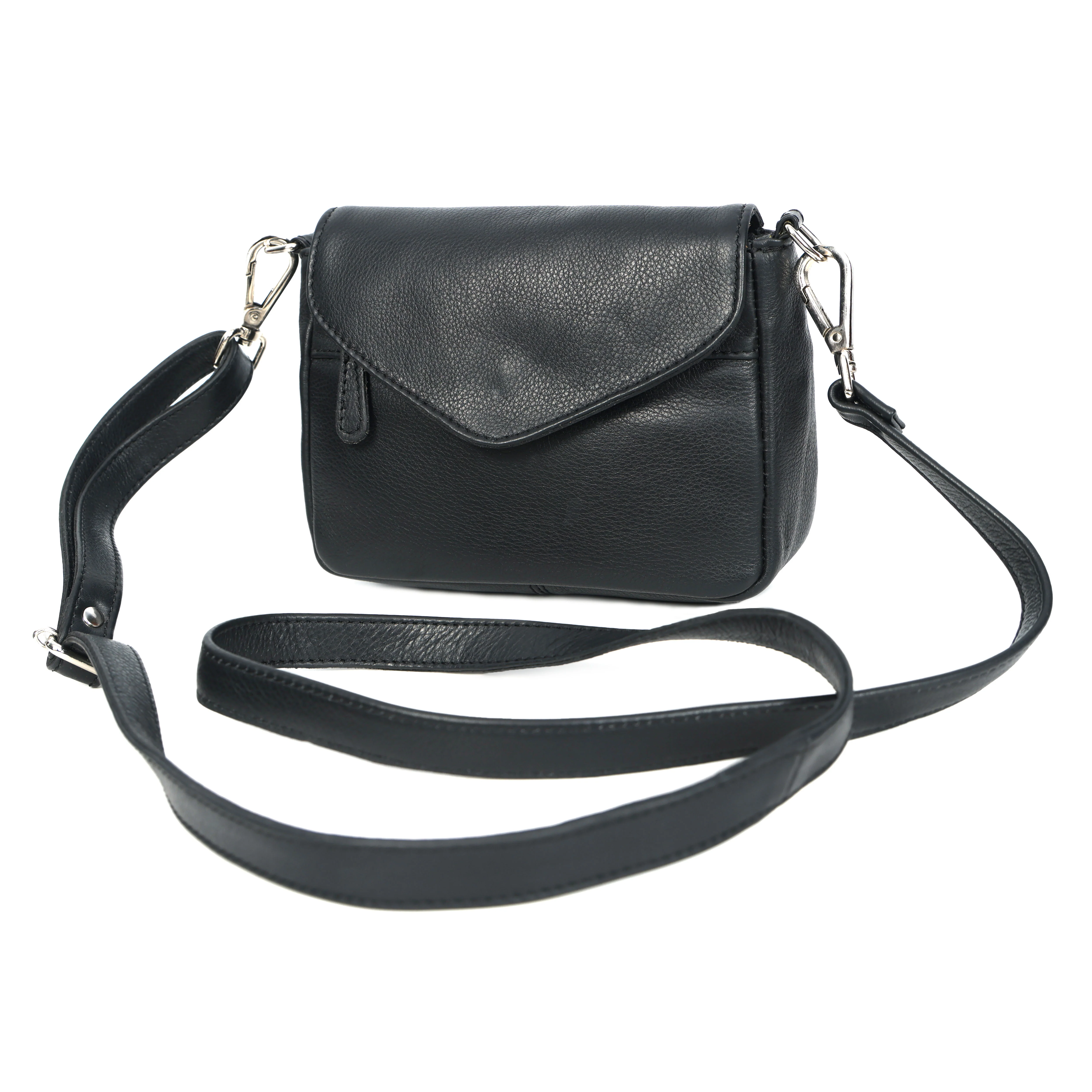 Premium Genuine Leather Flap Crossbody Bag with Adjustable Strap & Zip Pockets - Image 2