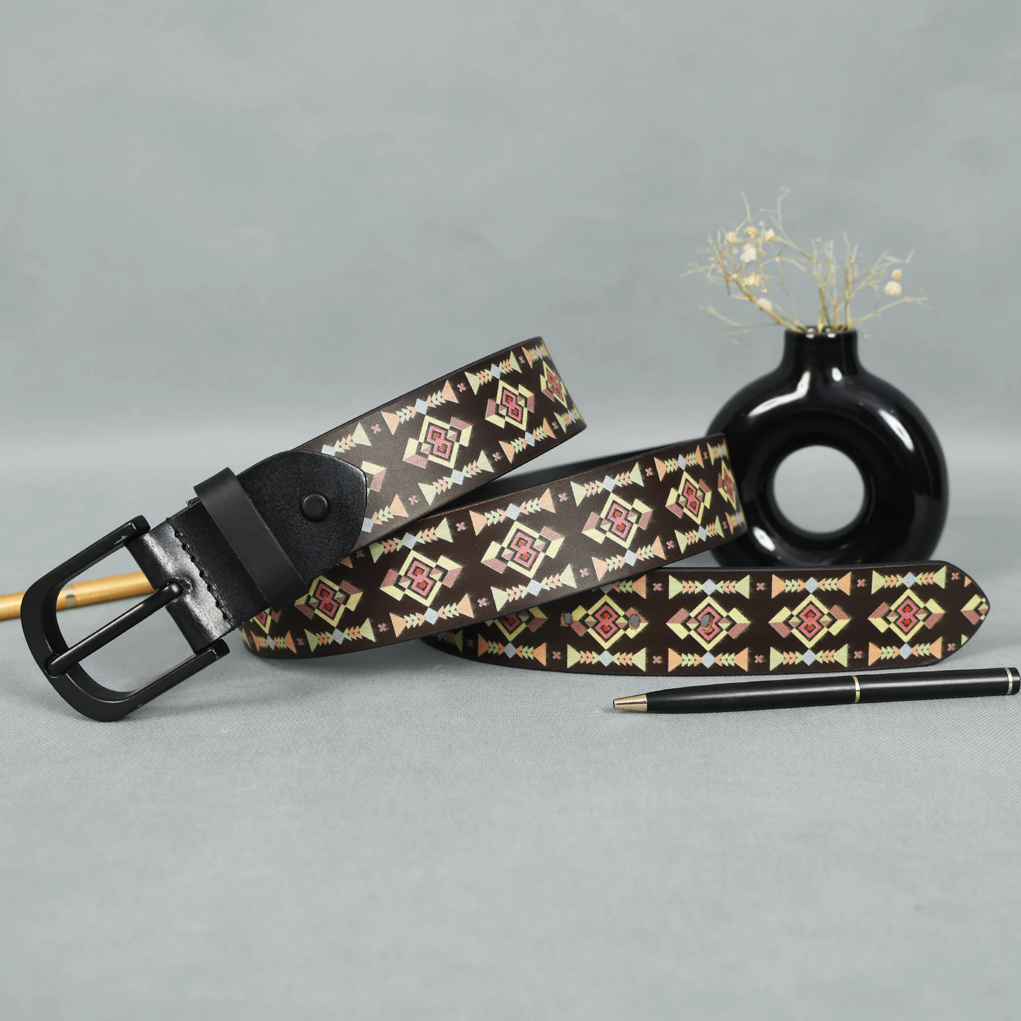 Black Printed Belt with Matte Buckle & Leather Wallet Gift Combo - Image 7