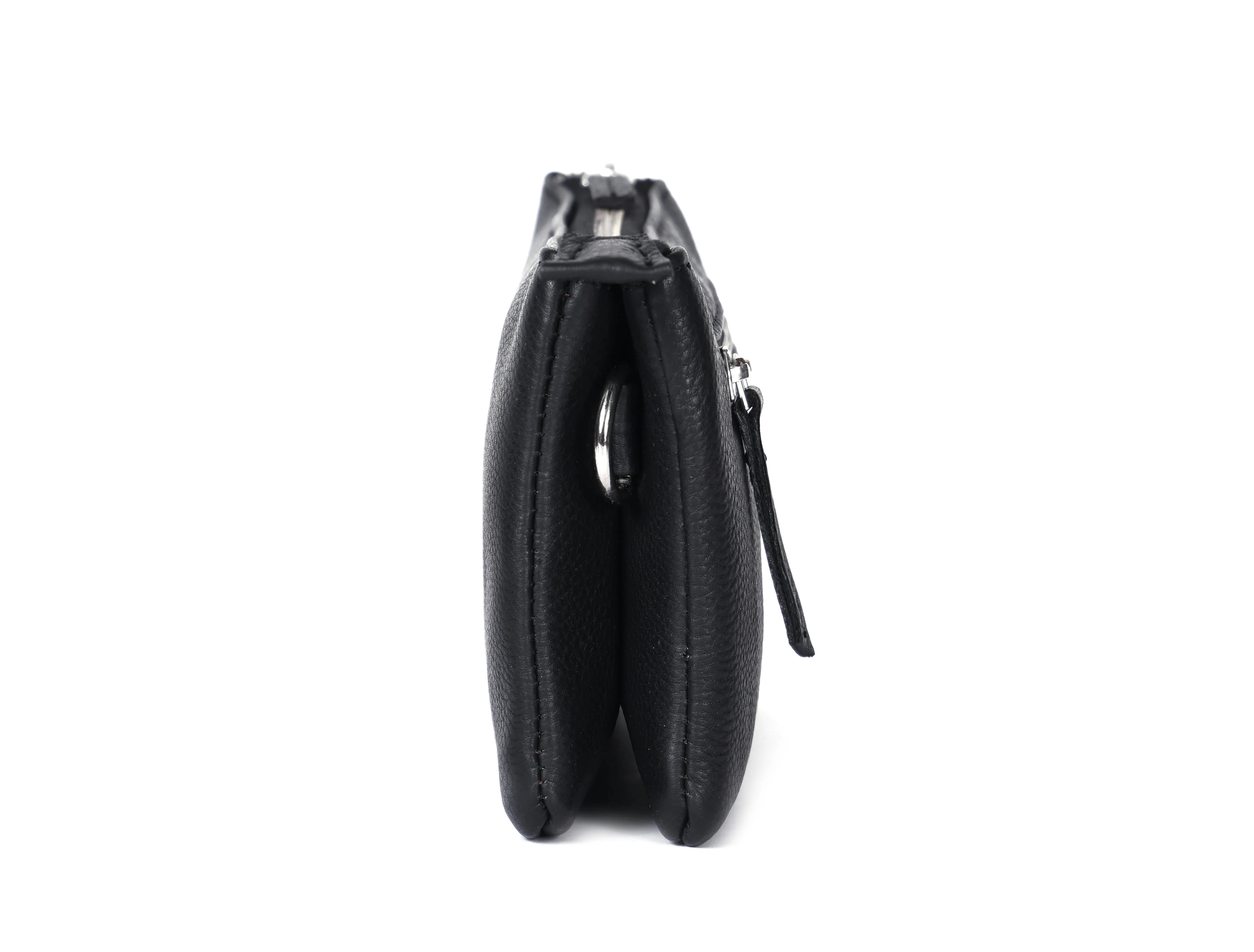 Premium Black Genuine Leather Sling Clutch with Dual Zip Compartments & Adjustable Strap - Image 2