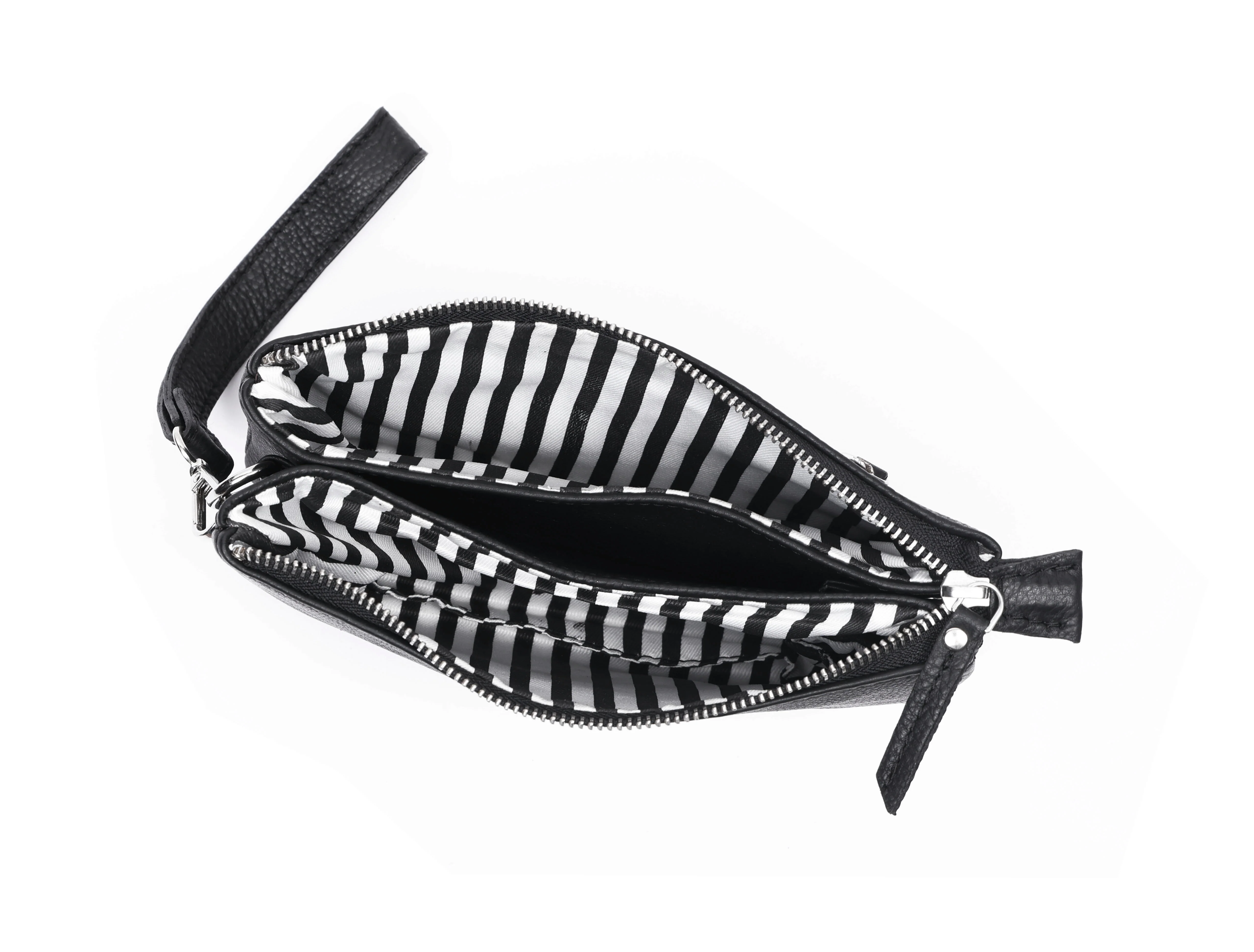 Premium Black Genuine Leather Sling Clutch with Dual Zip Compartments & Adjustable Strap - Image 5