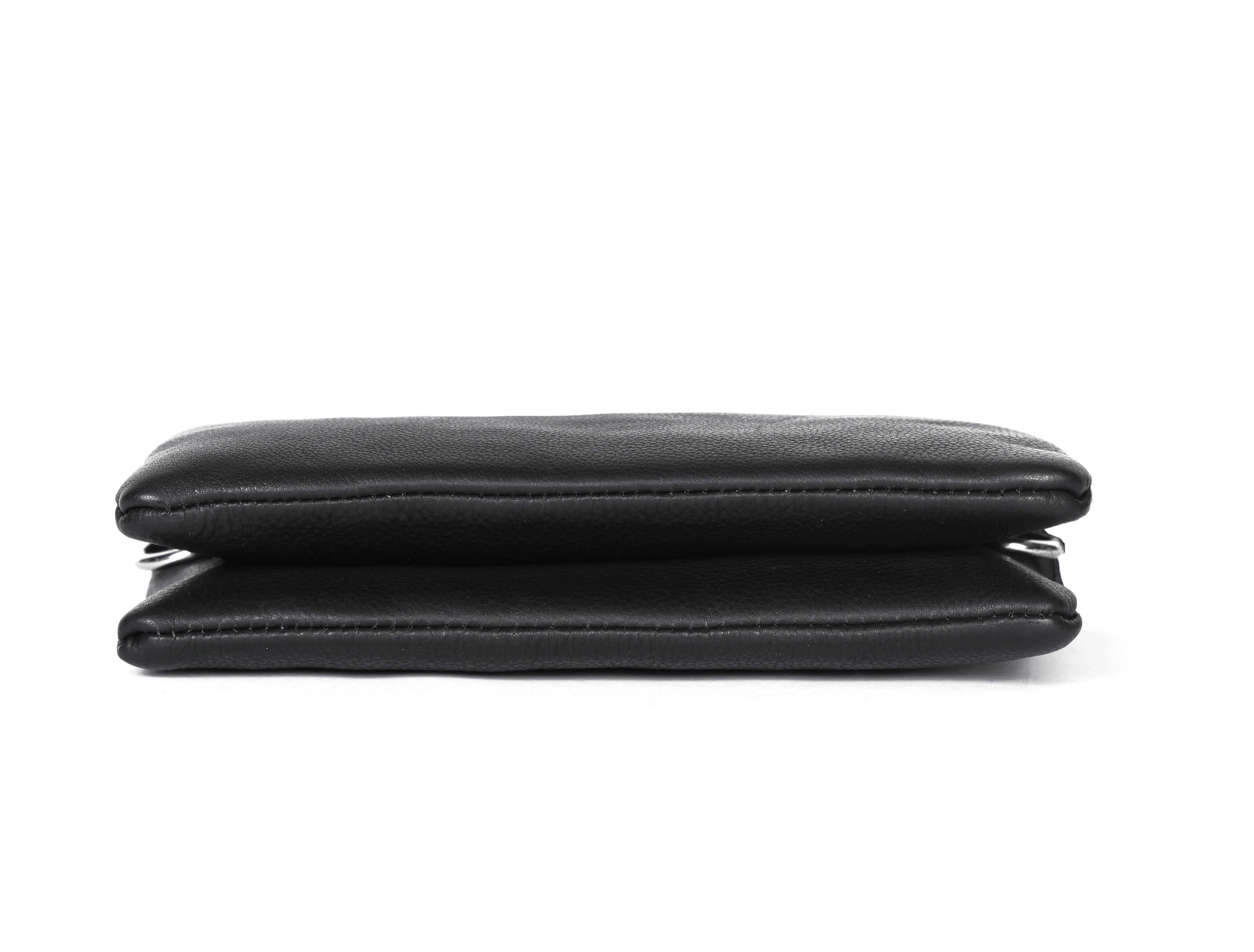 Premium Black Genuine Leather Sling Clutch with Dual Zip Compartments & Adjustable Strap - Image 6