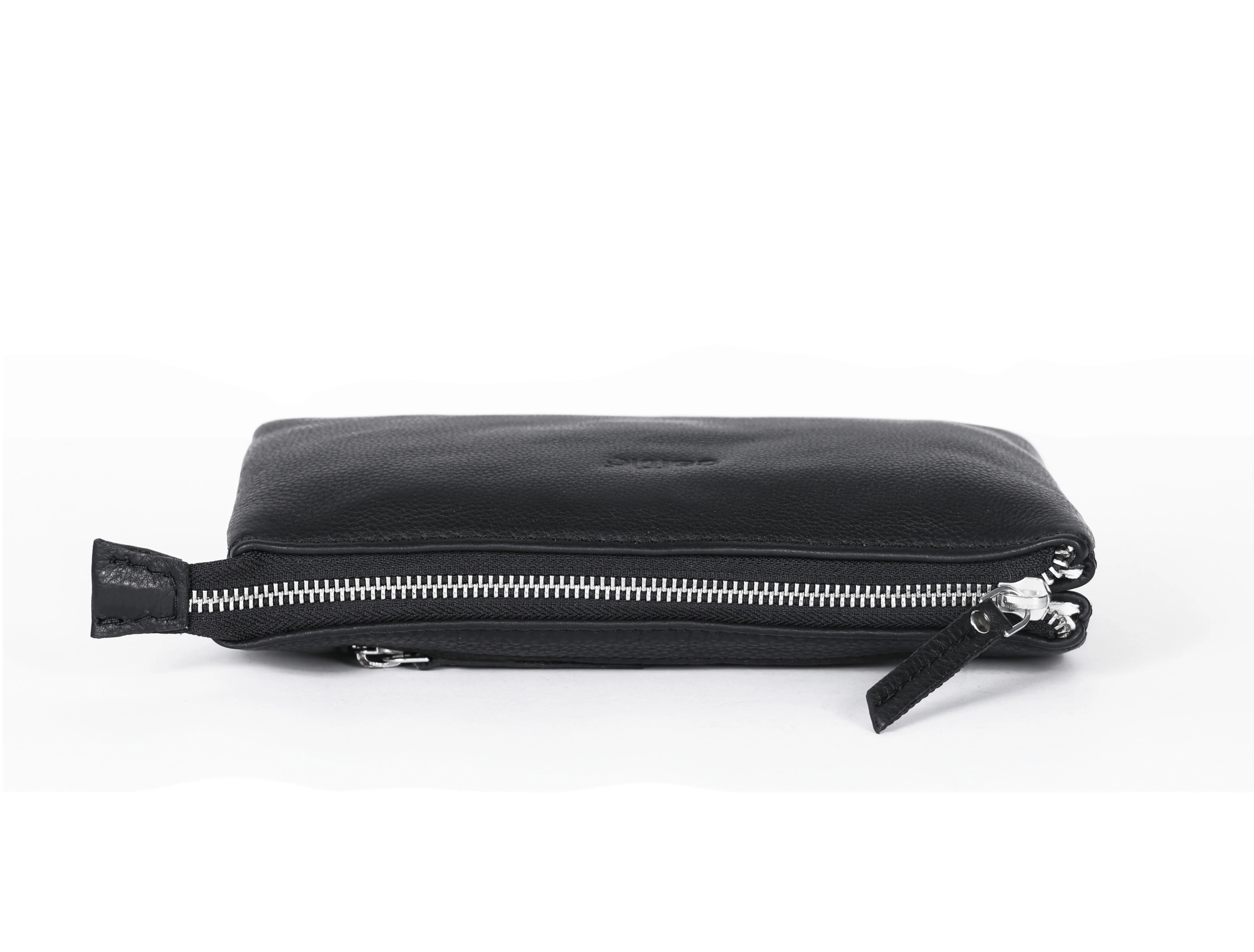 Premium Black Genuine Leather Sling Clutch with Dual Zip Compartments & Adjustable Strap - Image 7