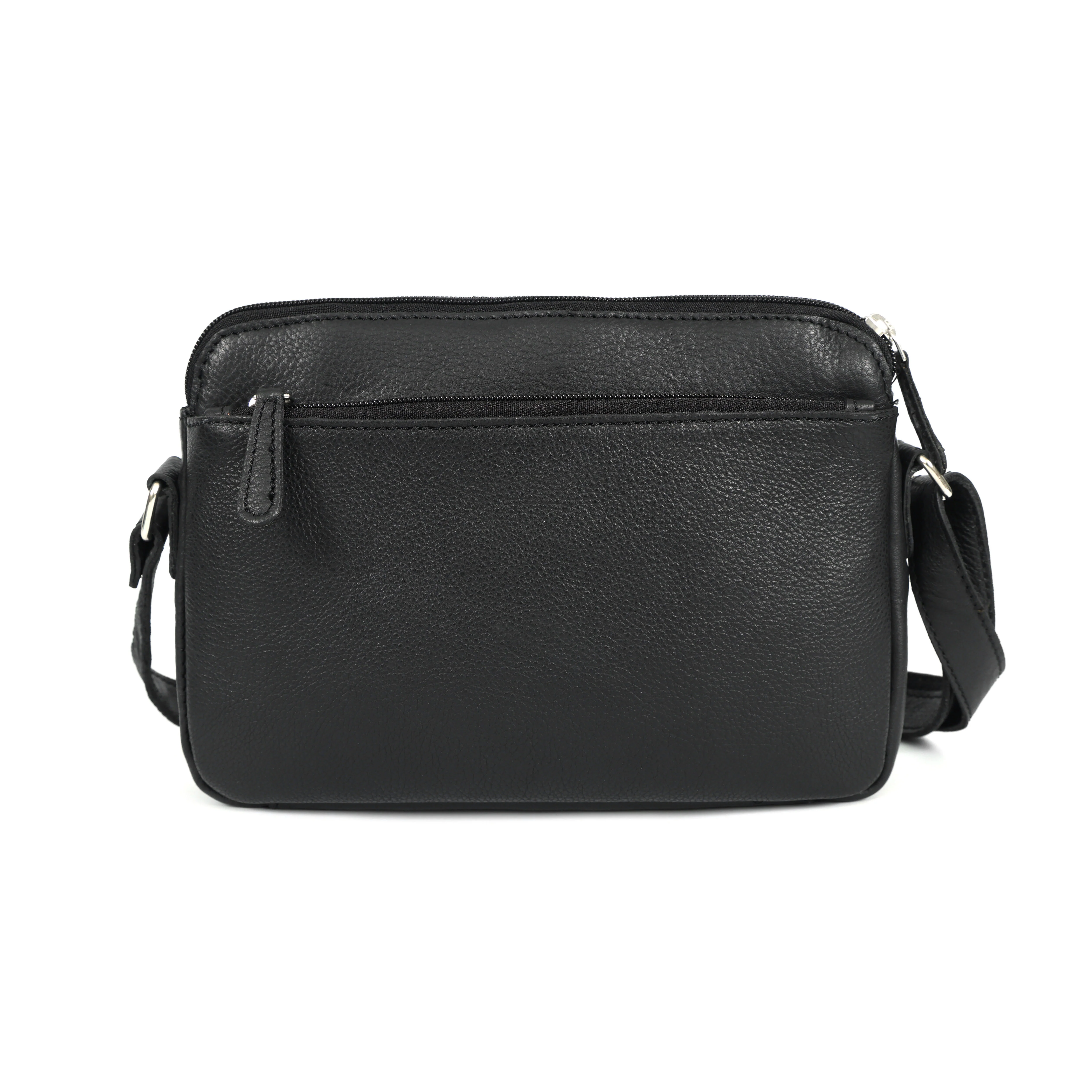 Premium Black Handwoven Leather Crossbody Bag with Adjustable Strap & Zip Compartments - Image 4