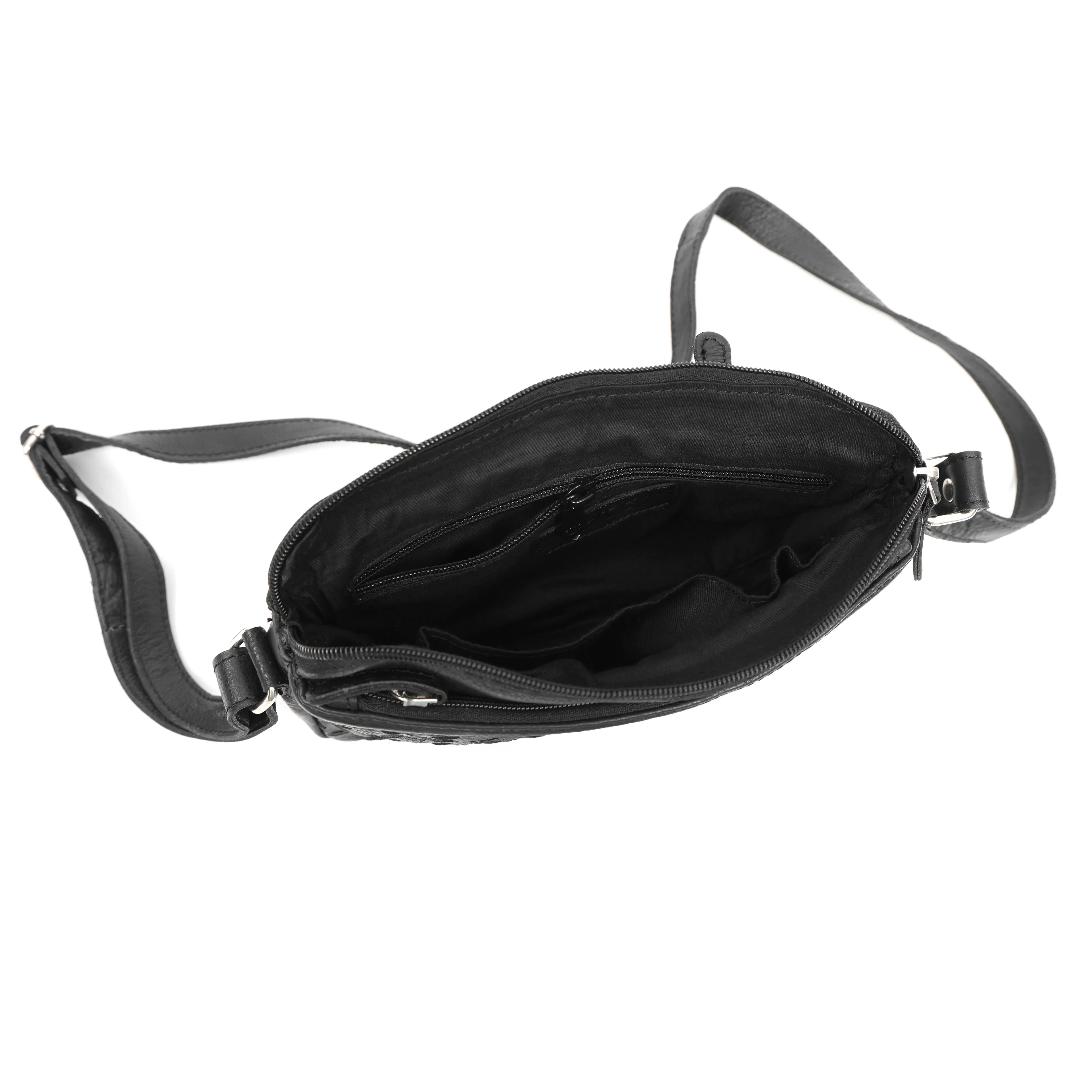 Premium Black Handwoven Leather Crossbody Bag with Adjustable Strap & Zip Compartments - Image 5