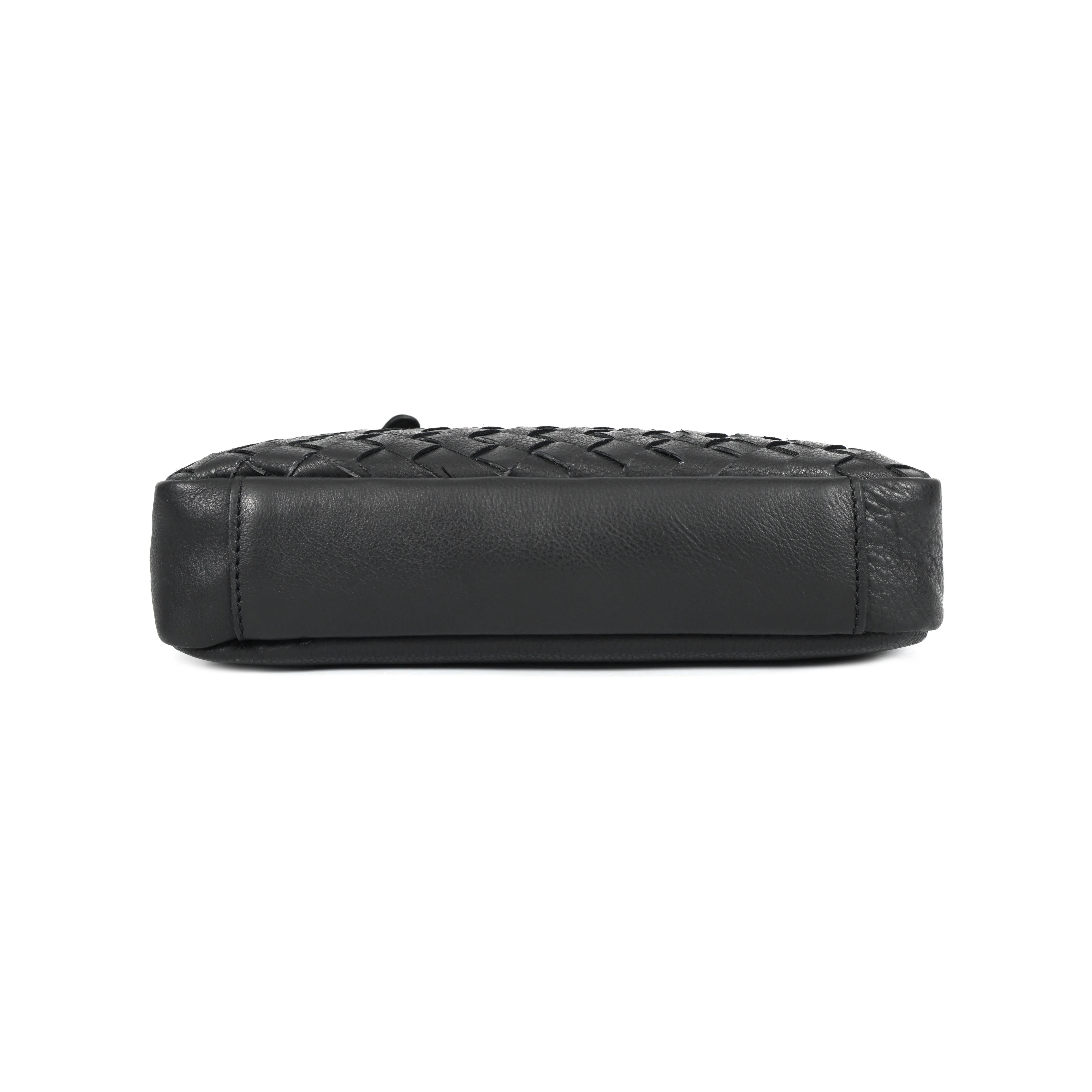 Premium Black Handwoven Leather Crossbody Bag with Adjustable Strap & Zip Compartments - Image 6