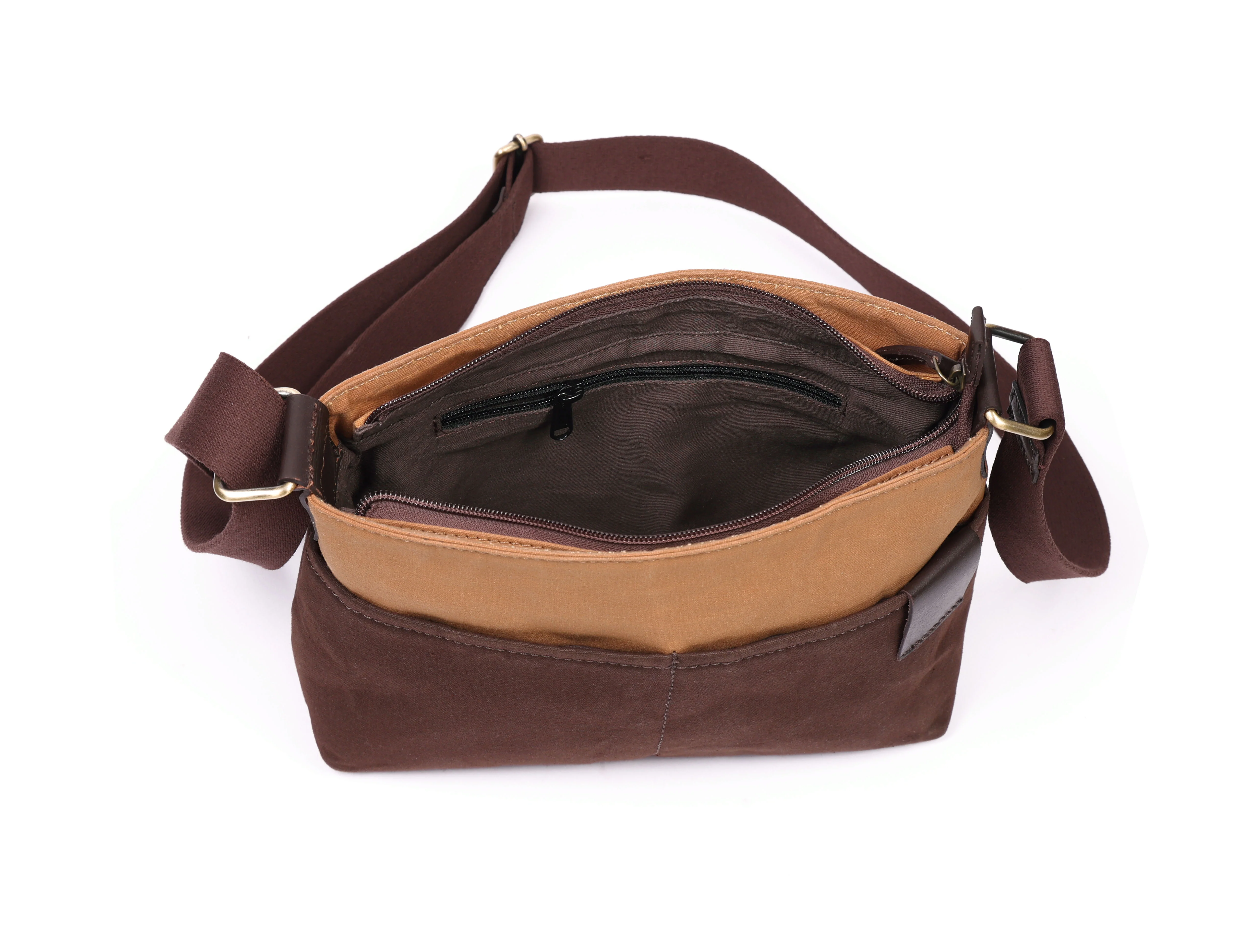 Premium Export Quality Canvas & Leather Crossbody Sling Bag with Multiple Zip Pockets | Travel Everyday Use - Image 7