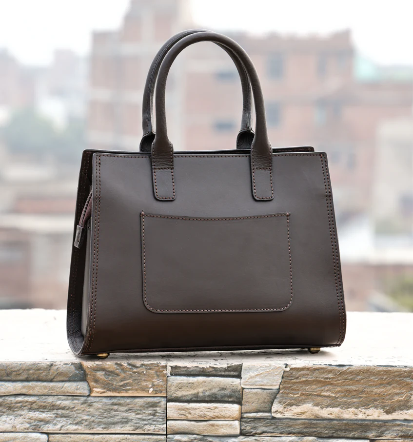 Premium Genuine Leather Tote with Floral Embossing, Top Handles, Zip Closure - Image 11