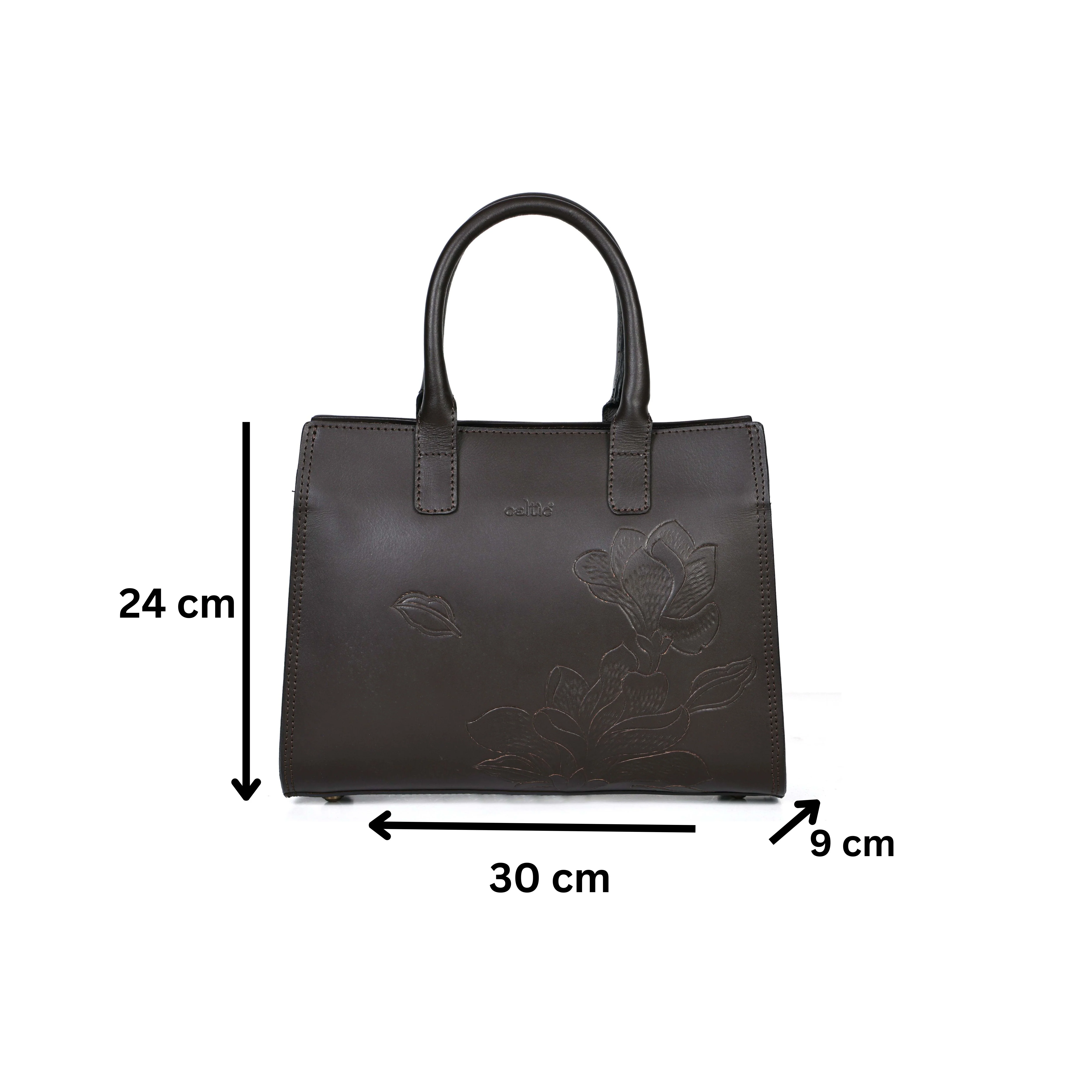 Premium Genuine Leather Tote with Floral Embossing, Top Handles, Zip Closure - Image 20