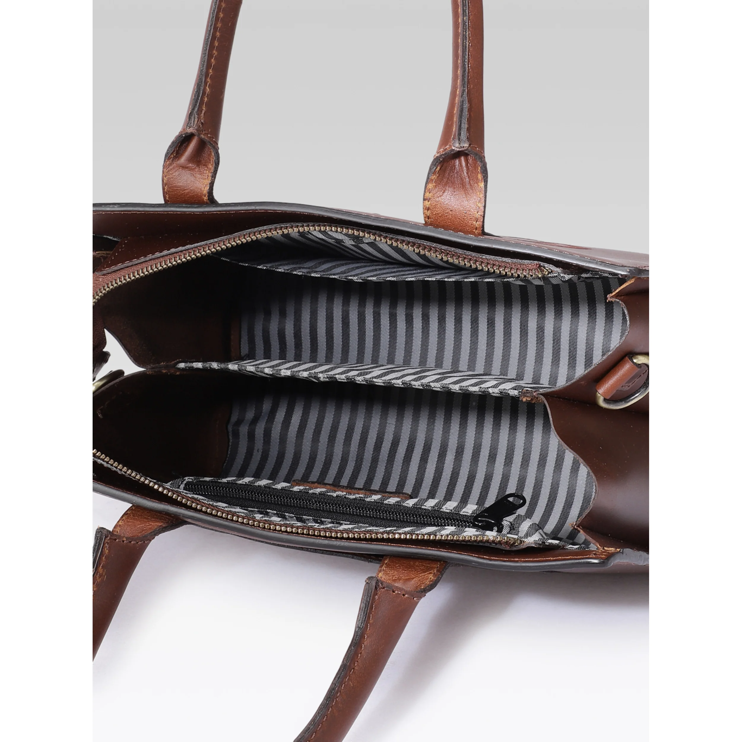Premium Genuine Leather Tote with Floral Embossing, Top Handles, Zip Closure - Image 25