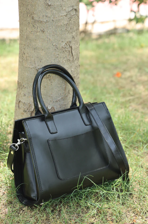 Premium Genuine Leather Tote with Floral Embossing, Top Handles, Zip Closure - Image 5