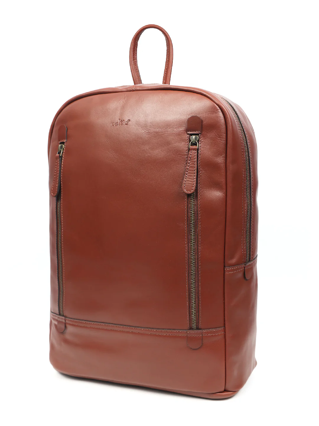 Premium Genuine Leather Laptop Backpack with Dual Front Zippers & Padded Interior - Image 2