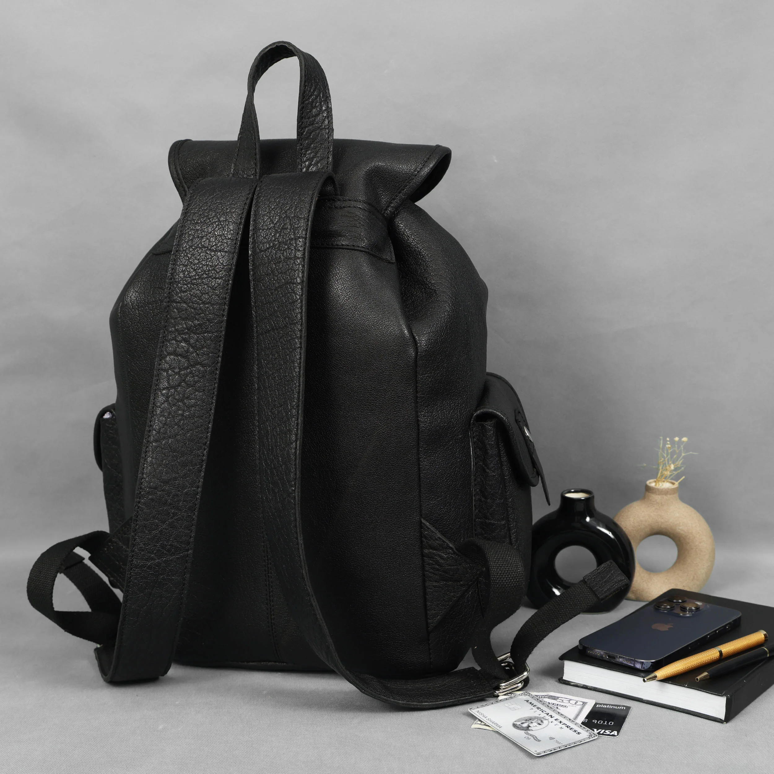 Premium Genuine Black Leather Backpack: Timeless Style and Versatility - Image 3