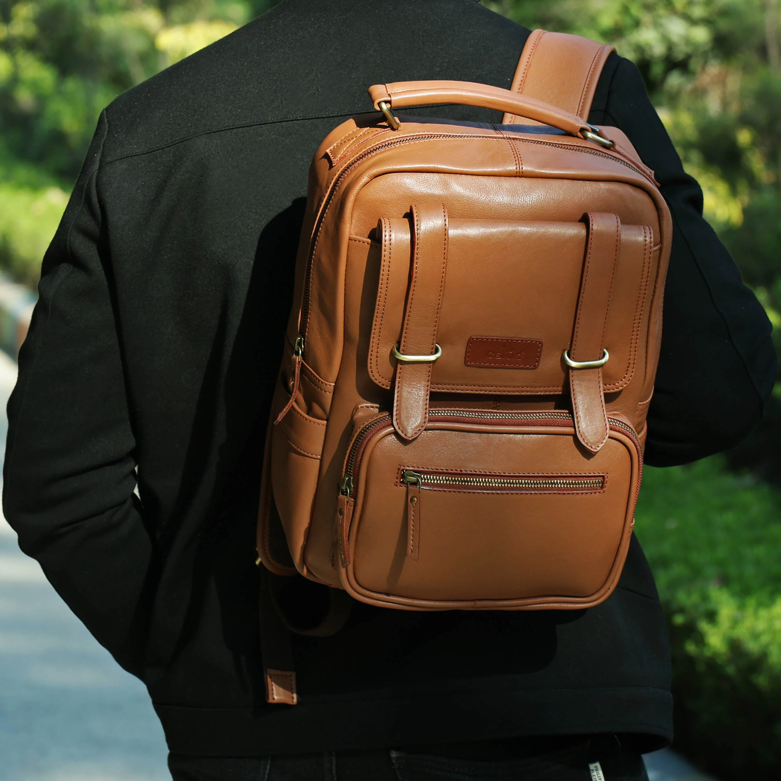 Premium Genuine Leather Backpack with Laptop Compartment & Multiple Zip Pockets - Image 13