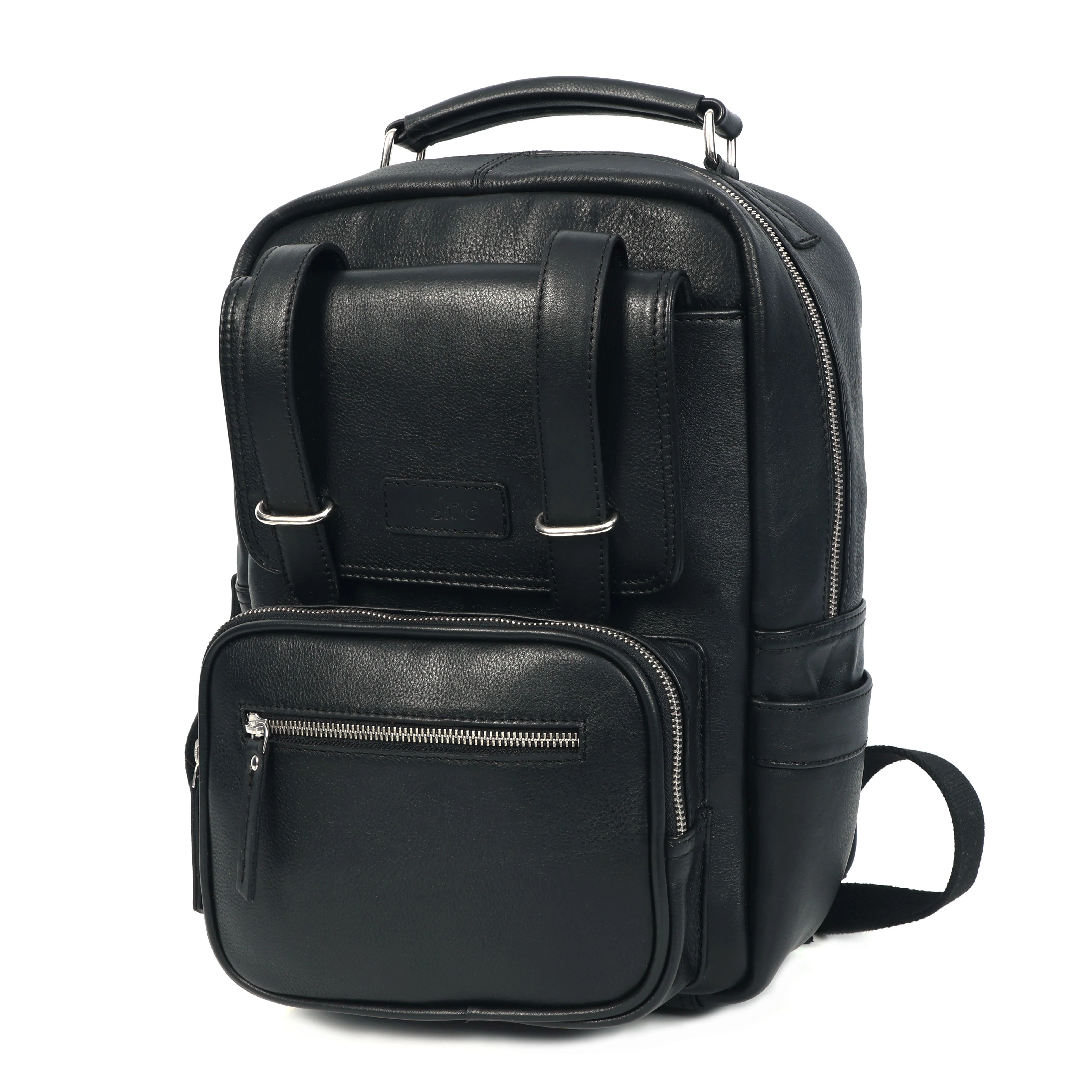 Premium Genuine Leather Backpack with Laptop Compartment & Multiple Zip Pockets - Image 3