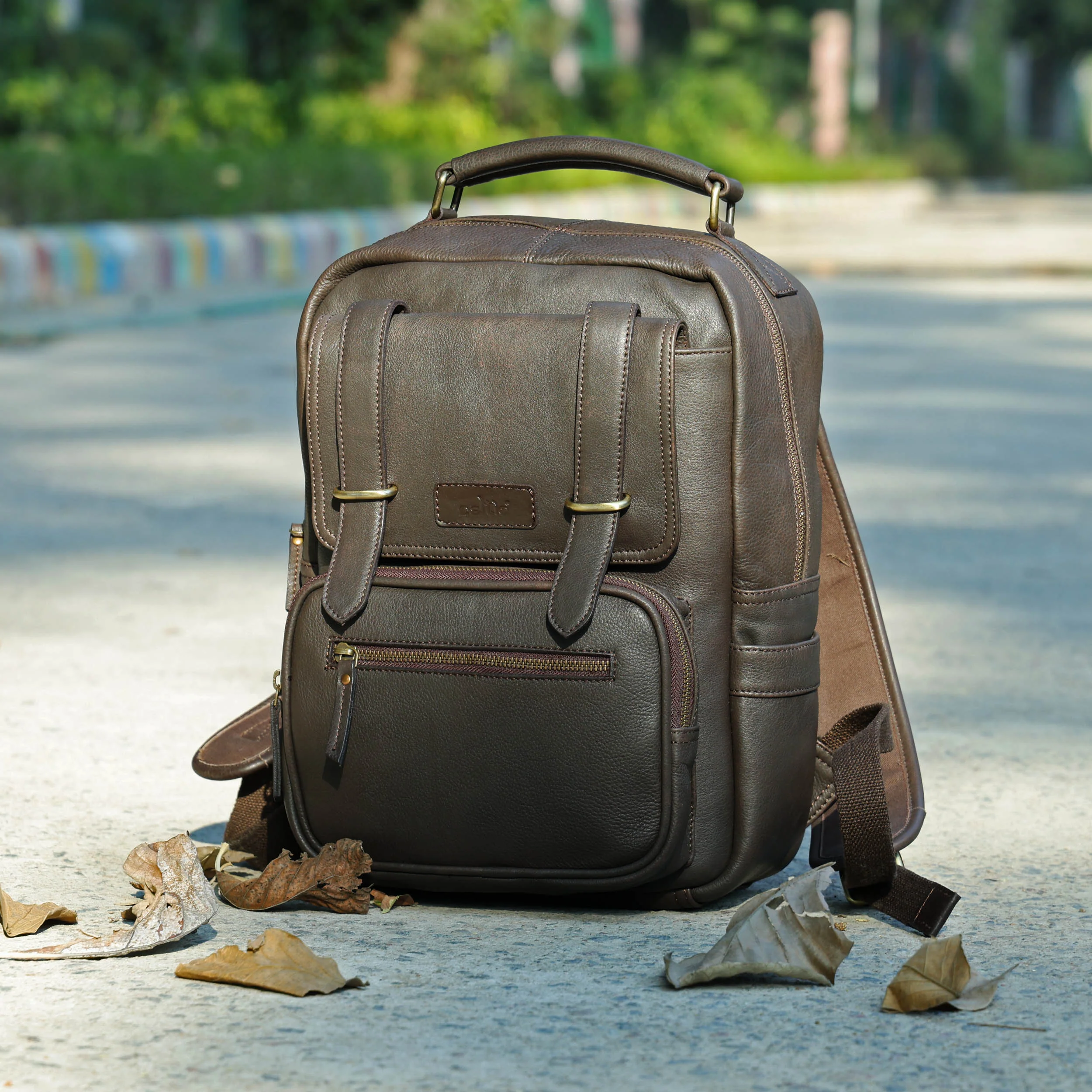 Premium Genuine Leather Backpack with Laptop Compartment & Multiple Zip Pockets - Image 6