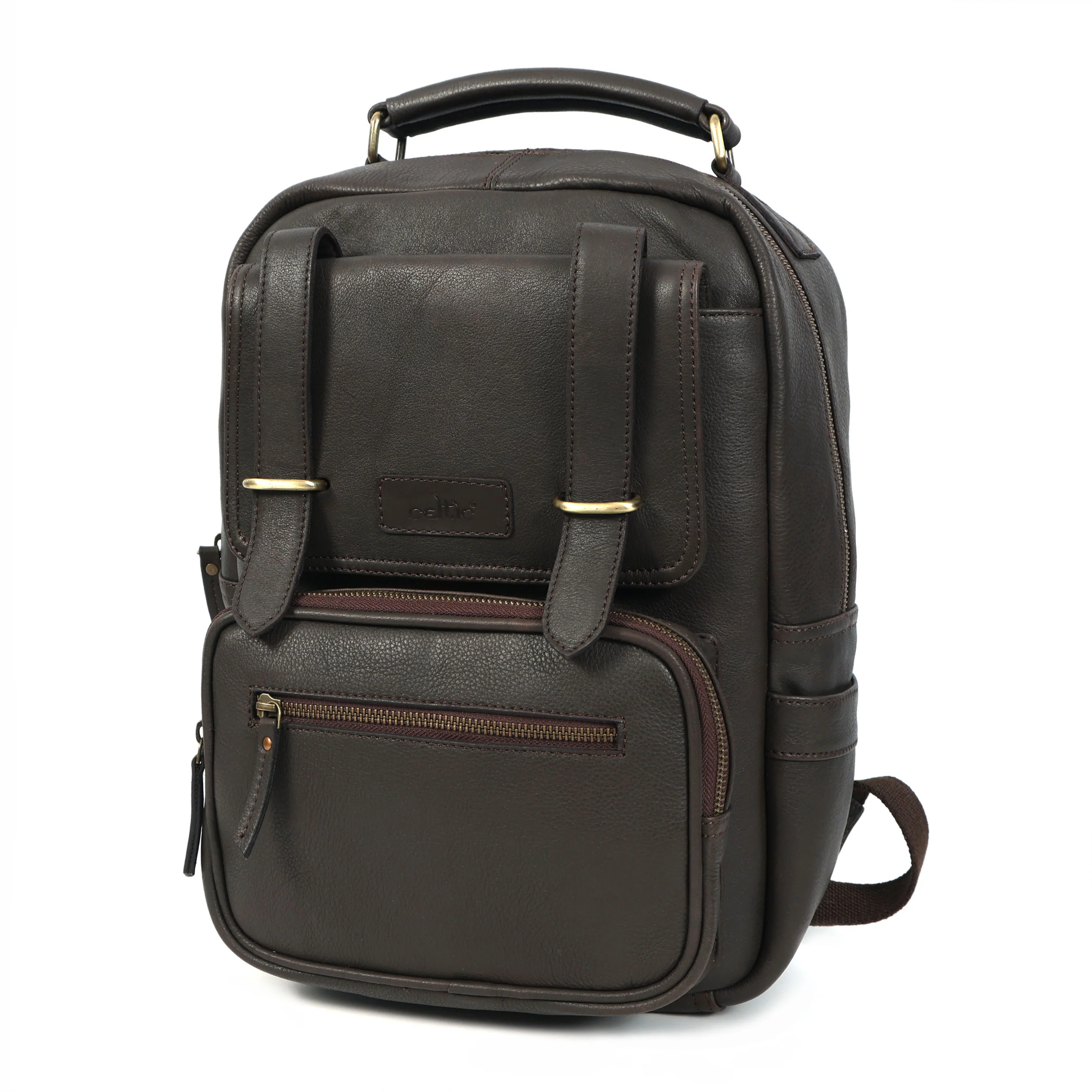 Premium Genuine Leather Backpack with Laptop Compartment & Multiple Zip Pockets - Image 7