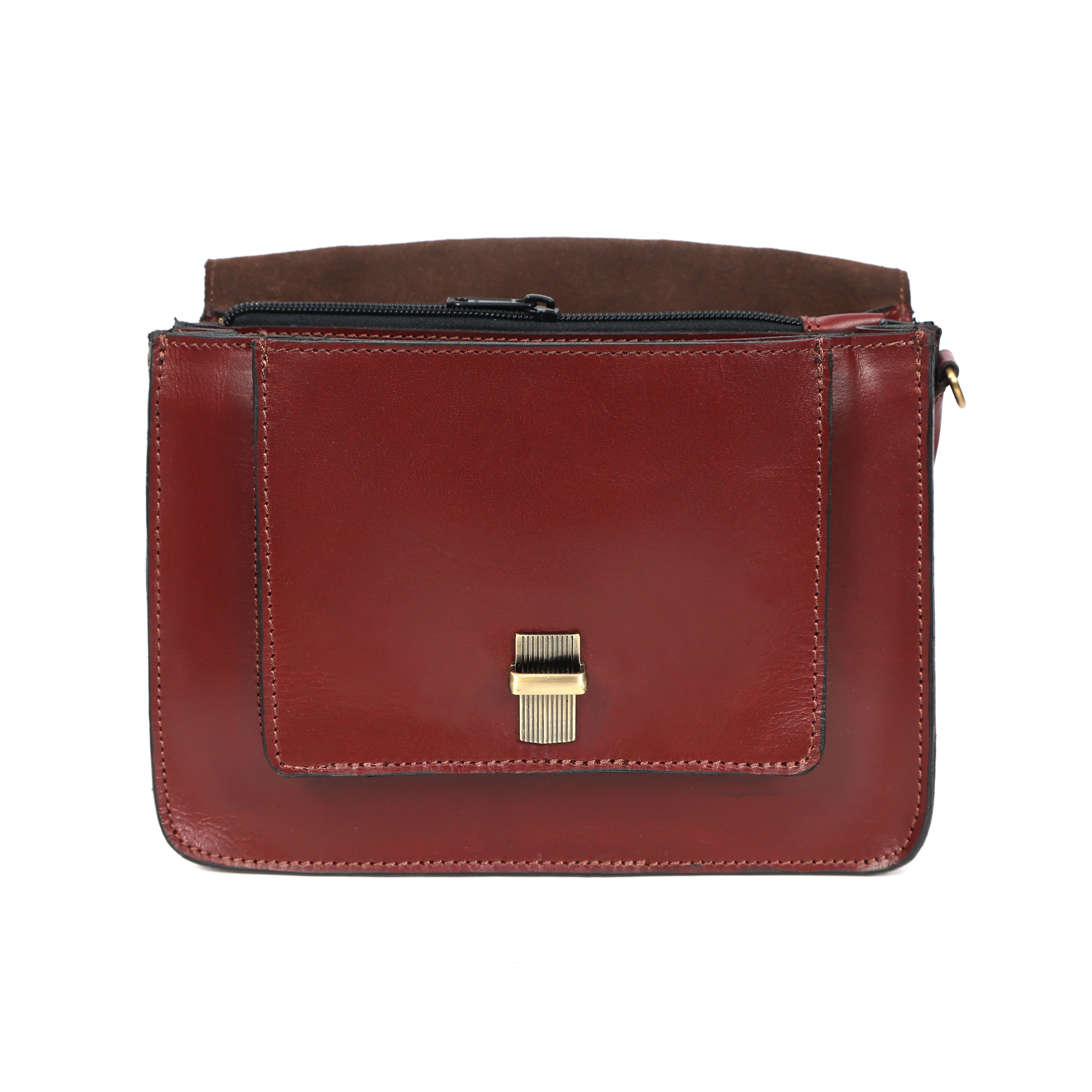 Premium Export Genuine Leather Crossbody Satchel Bag with Lock Closure & Adjustable Strap - Image 6