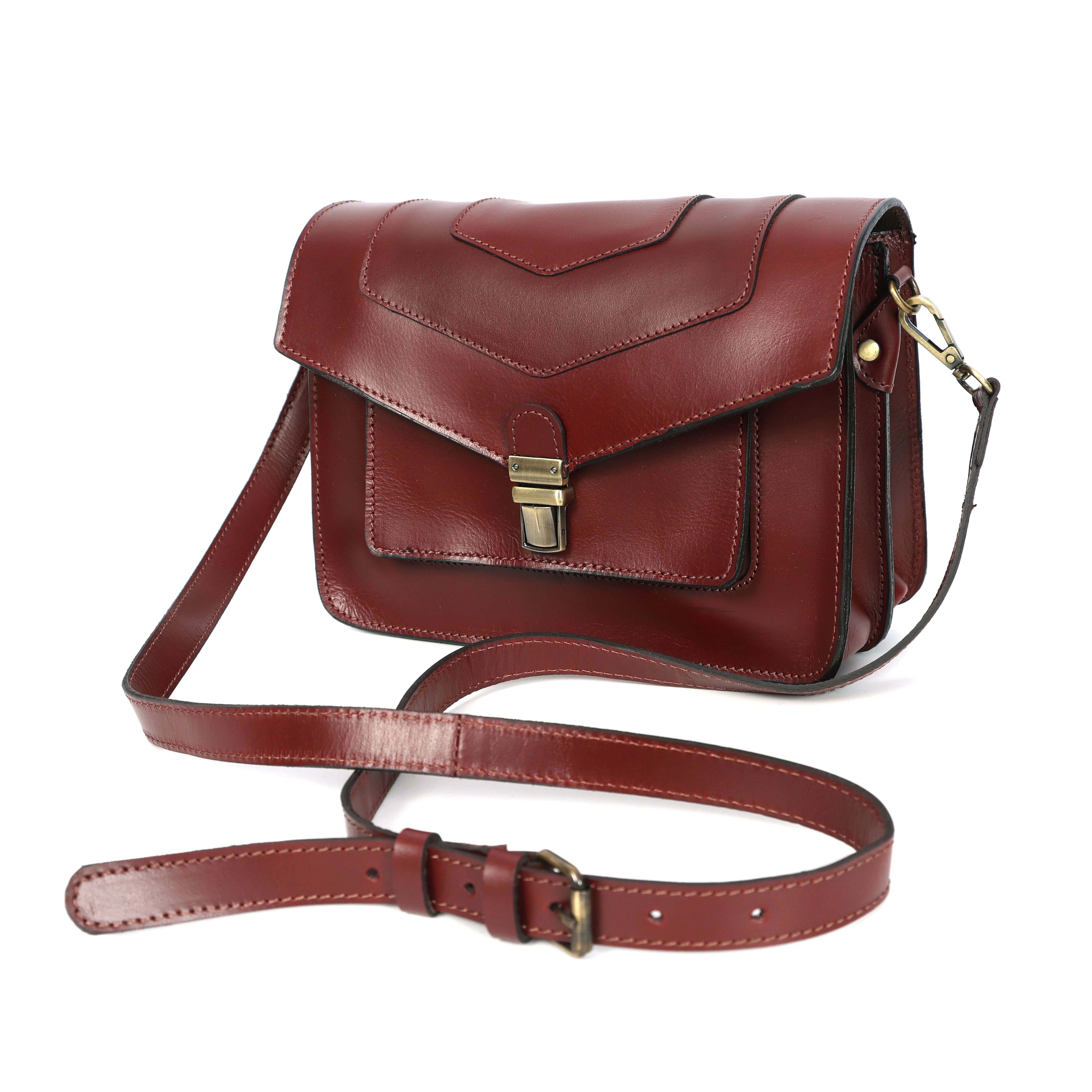 Premium Export Genuine Leather Crossbody Satchel Bag with Lock Closure & Adjustable Strap - Image 7