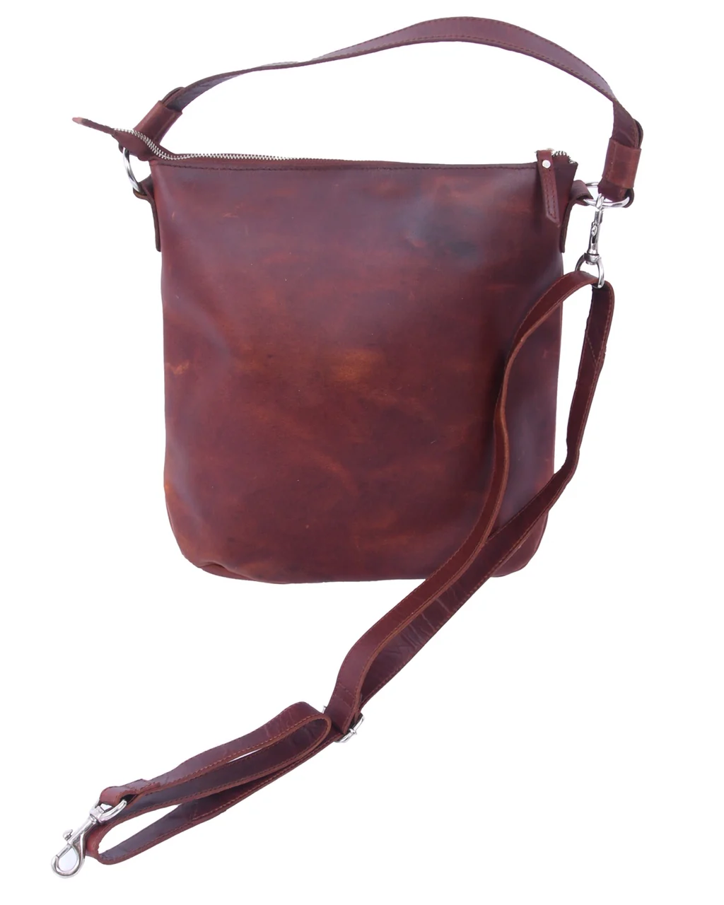 Vintage Brown Full-Grain Leather Shoulder & Crossbody Tote with Zipper Closure - Image 3