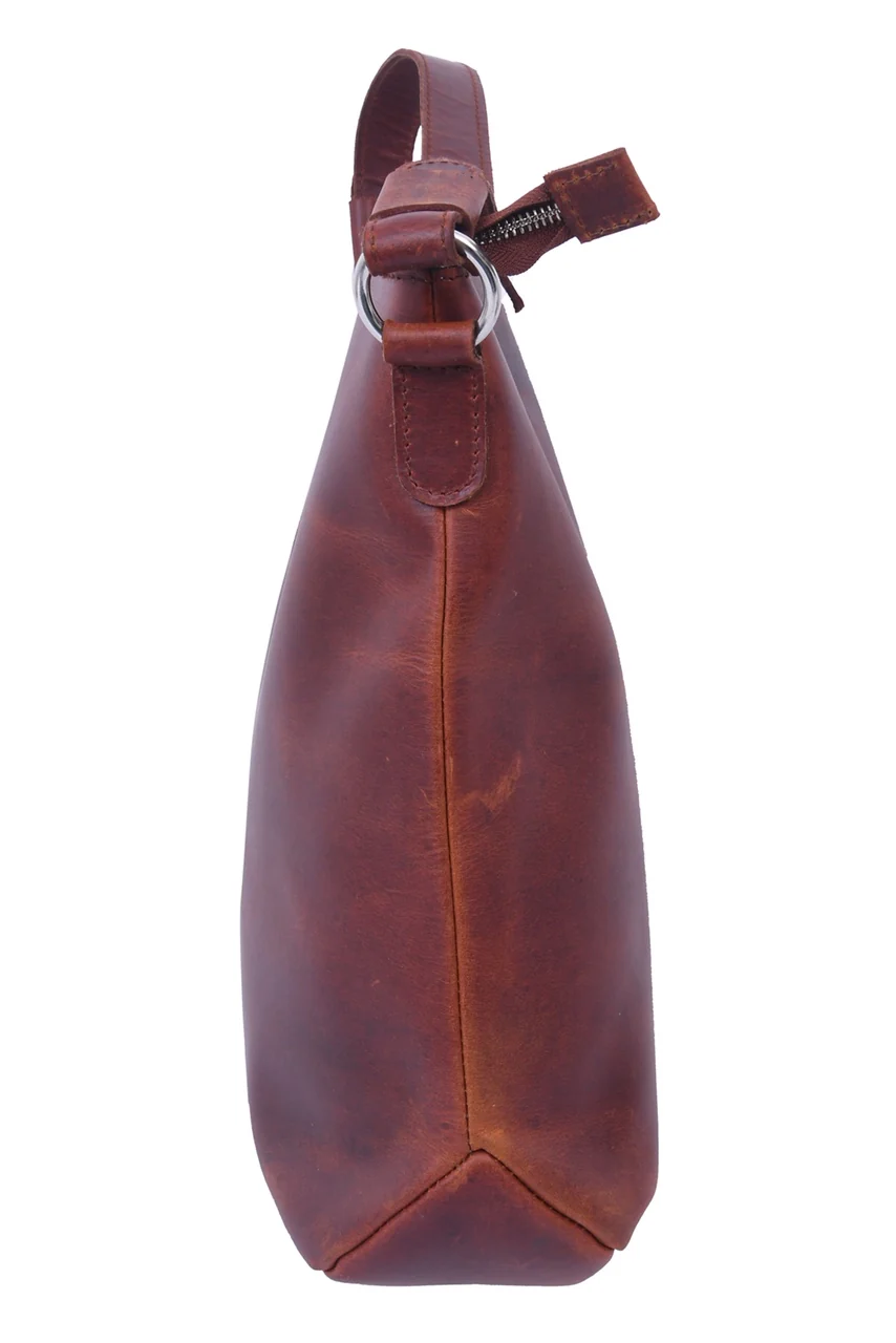 Vintage Brown Full-Grain Leather Shoulder & Crossbody Tote with Zipper Closure - Image 4