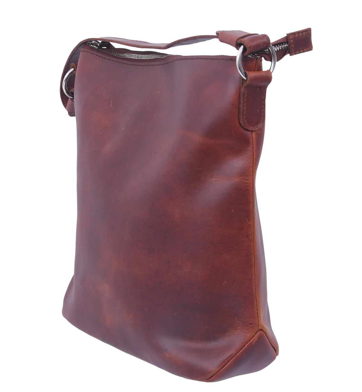 Vintage Brown Full-Grain Leather Shoulder & Crossbody Tote with Zipper Closure - Image 5