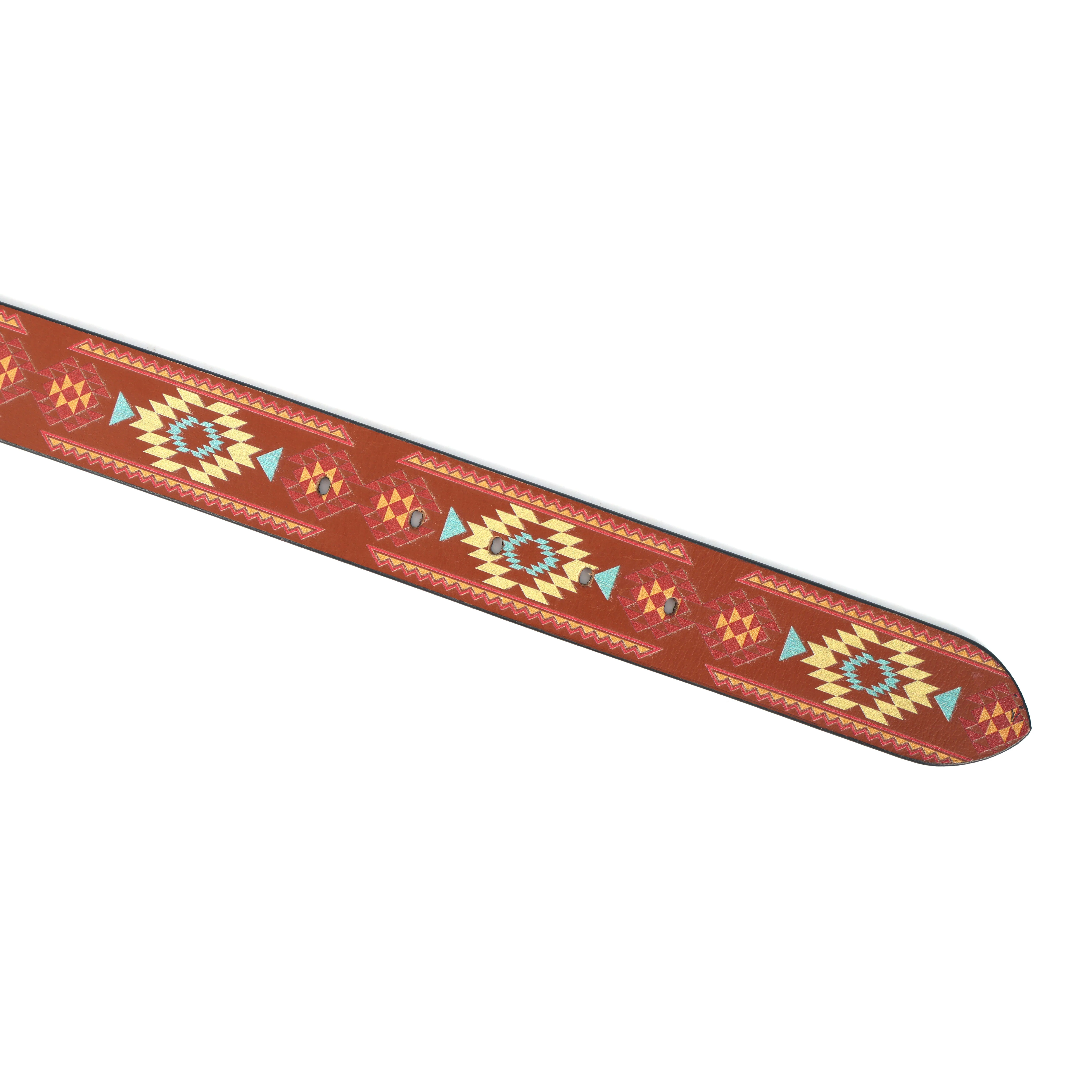 Handcrafted Aztec Pattern Leather Belt With Antique Buckle For Casual Ethnic Styling - Image 3