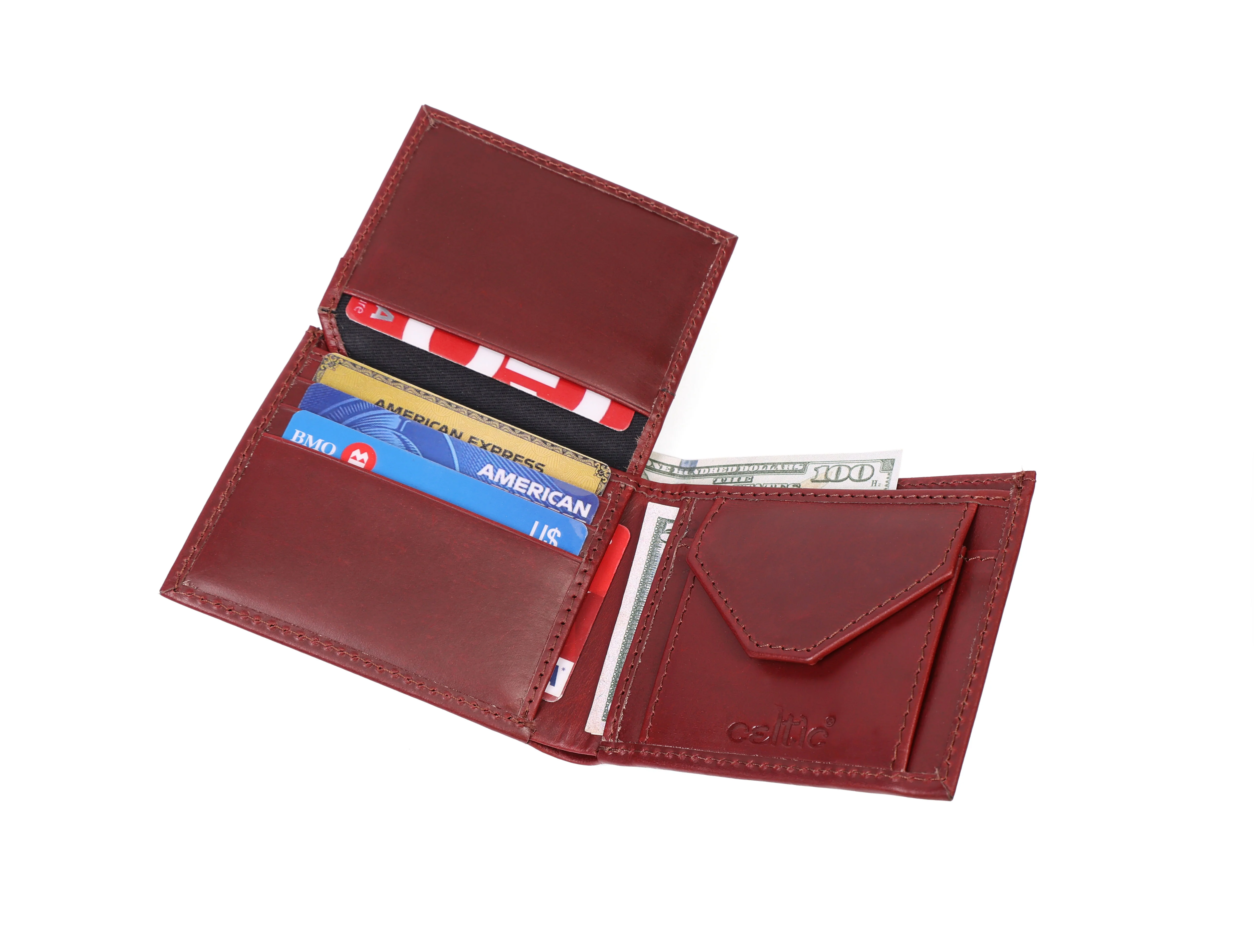 Premium Genuine Leather Burgundy Bi-Fold Wallet with Coin Pocket Wallet - Image 6