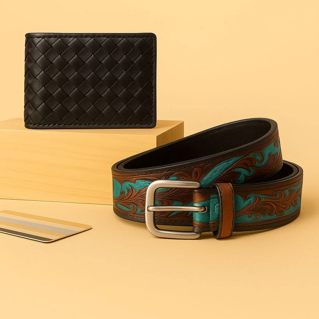 Carved Belt & Braided Wallet Combo - Image 2