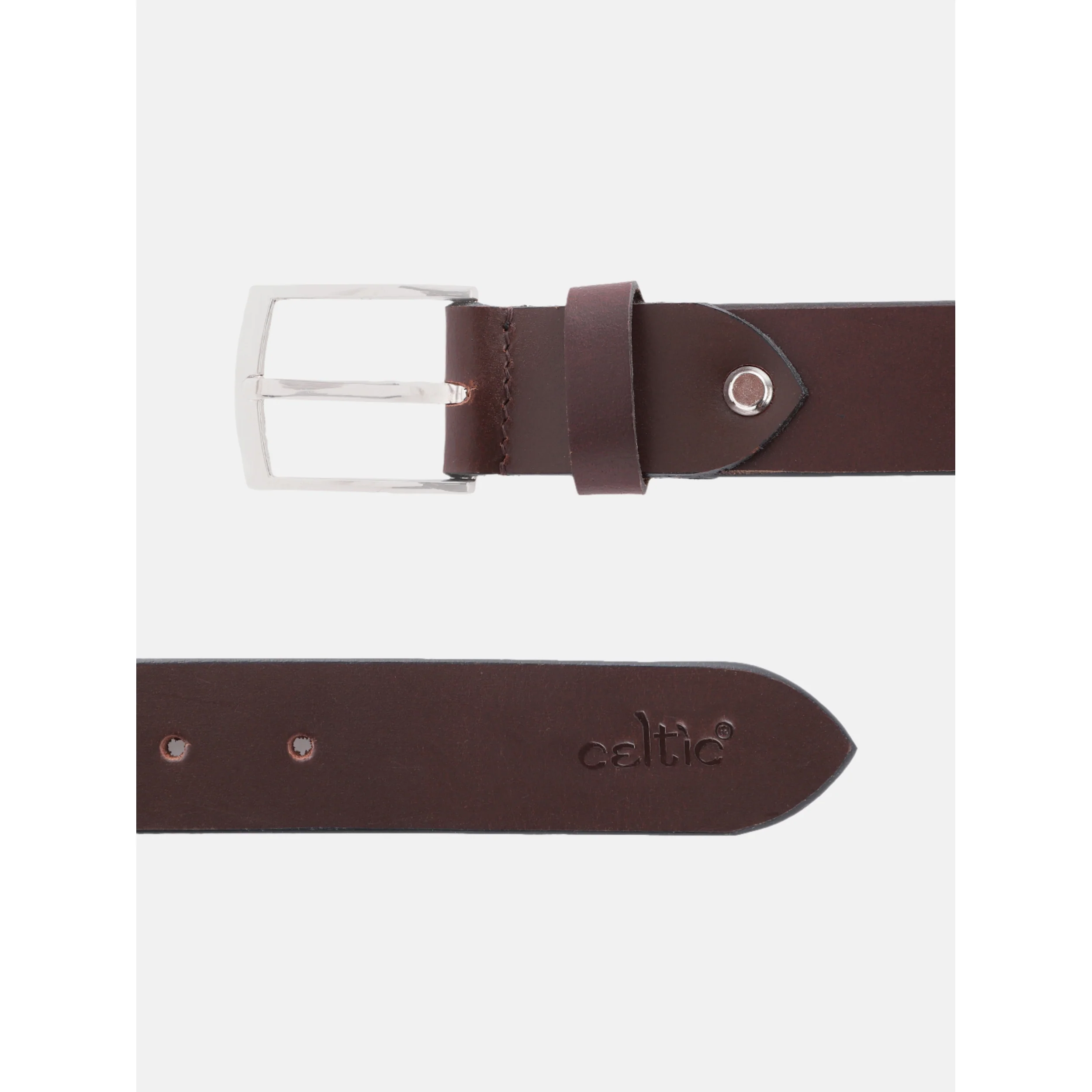 Unisex Genuine Leather Dark Brown Waist Accessory Chrome Buckle Formal Casual Style - Image 4