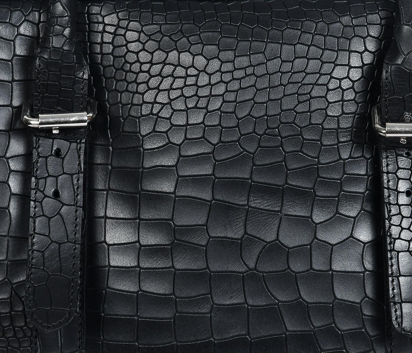 Premium Croc-Textured Black Leather Office Laptop Bag with Adjustable Shoulder Strap - Image 10