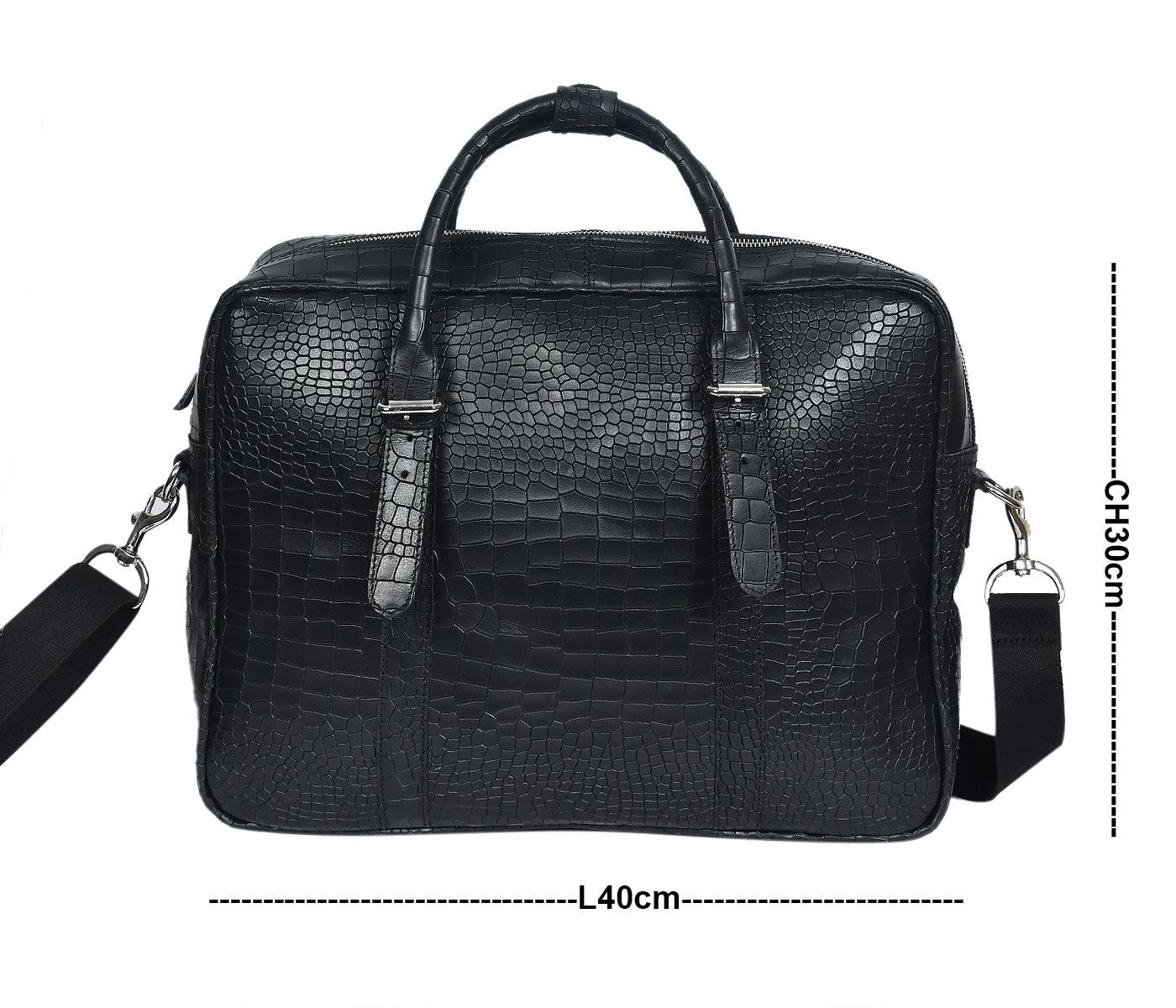 Premium Croc-Textured Black Leather Office Laptop Bag with Adjustable Shoulder Strap - Image 15