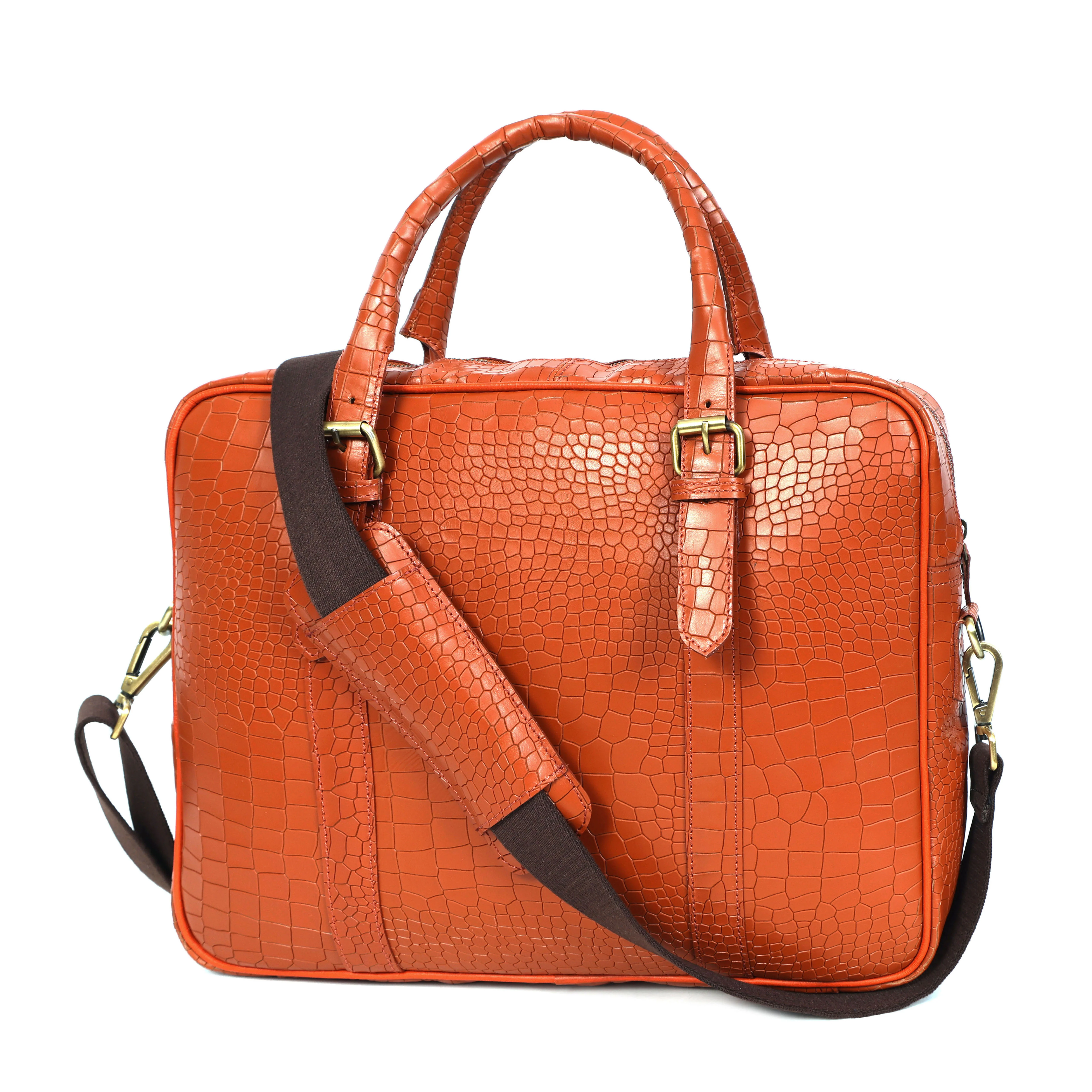 Premium Croc-Textured Black Leather Office Laptop Bag with Adjustable Shoulder Strap - Image 3