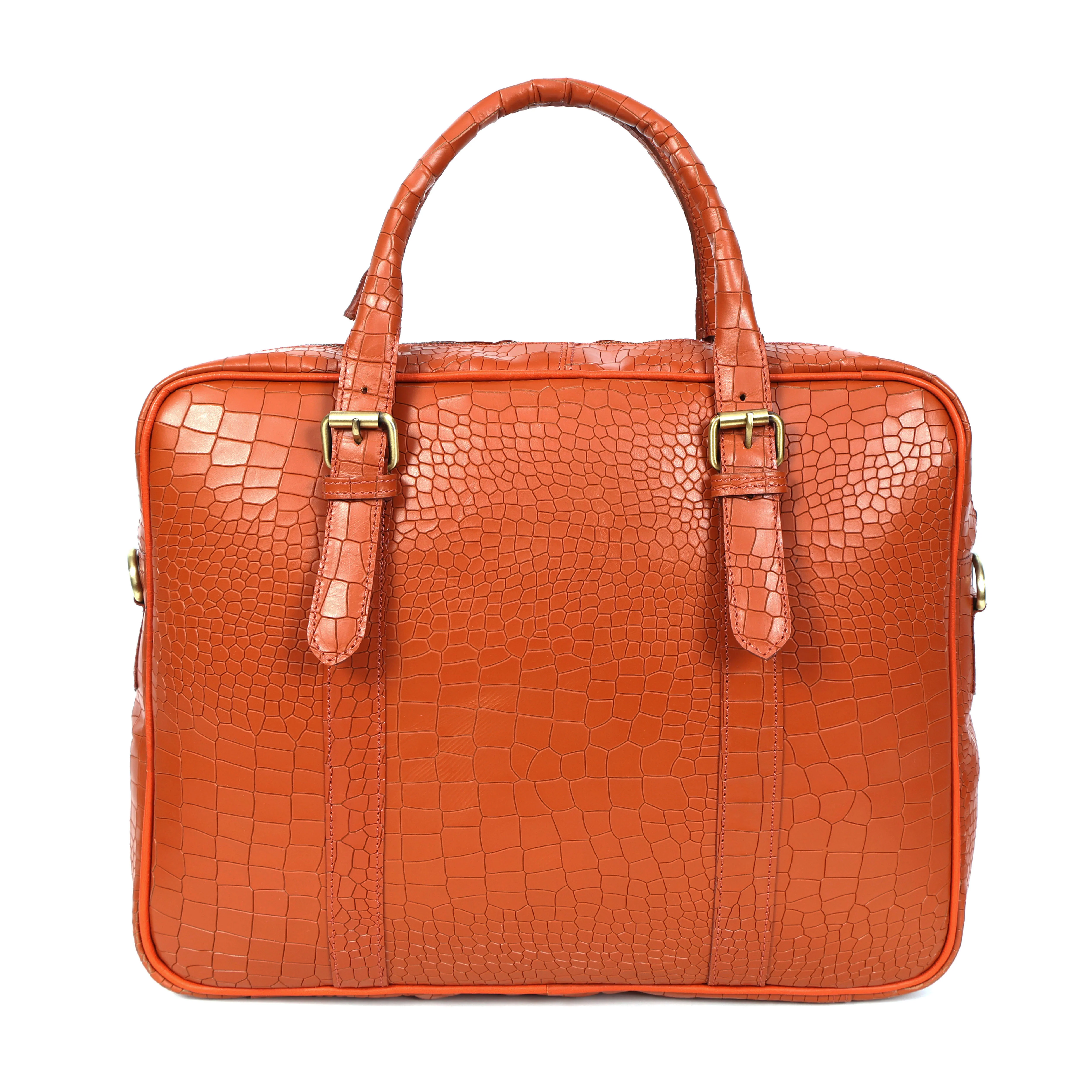Premium Croc-Textured Black Leather Office Laptop Bag with Adjustable Shoulder Strap - Image 6