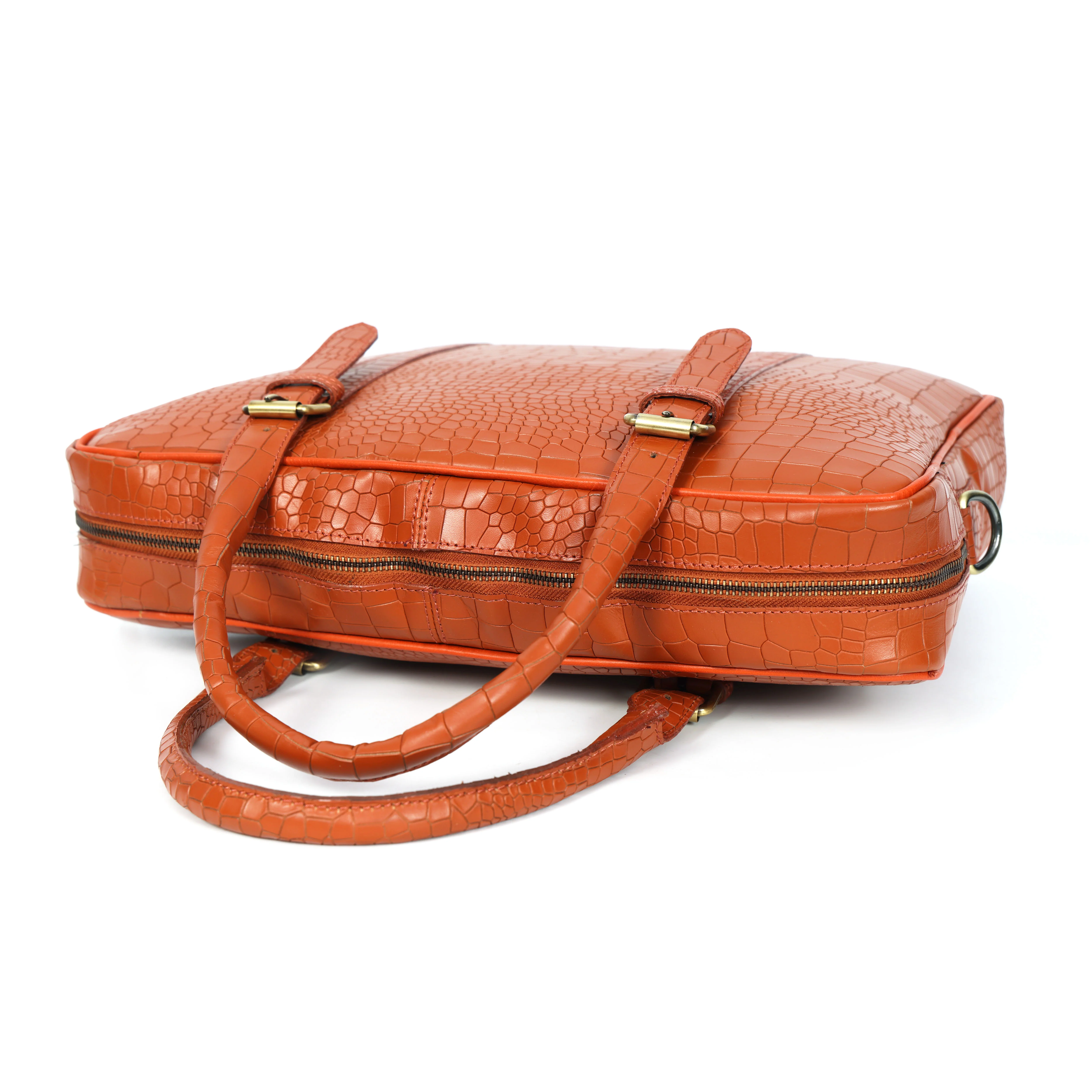 Premium Croc-Textured Black Leather Office Laptop Bag with Adjustable Shoulder Strap - Image 7