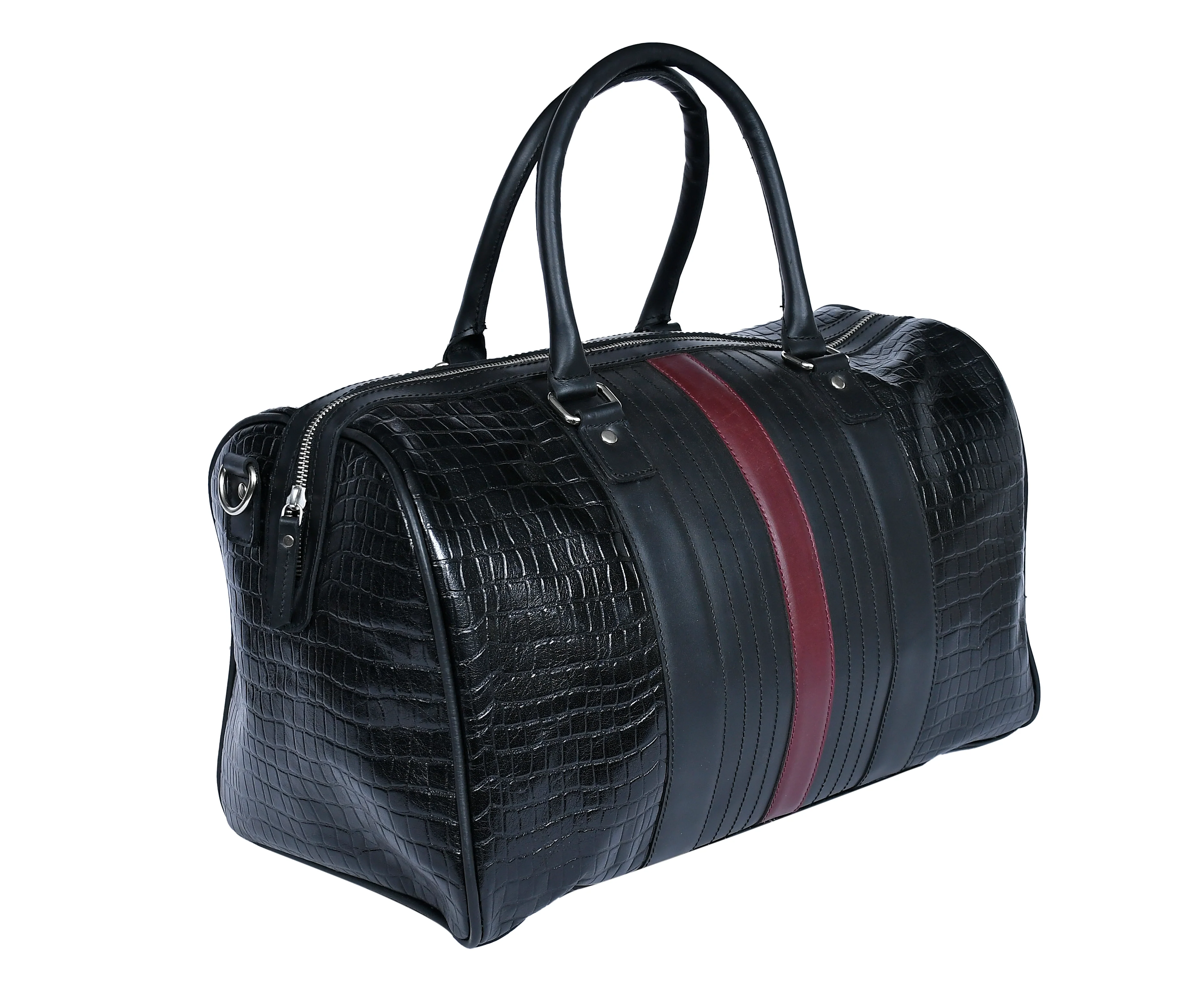 Premium Genuine Croc Texture Leather Travel Duffel with Detachable Strap & Zip Compartments - Image 3
