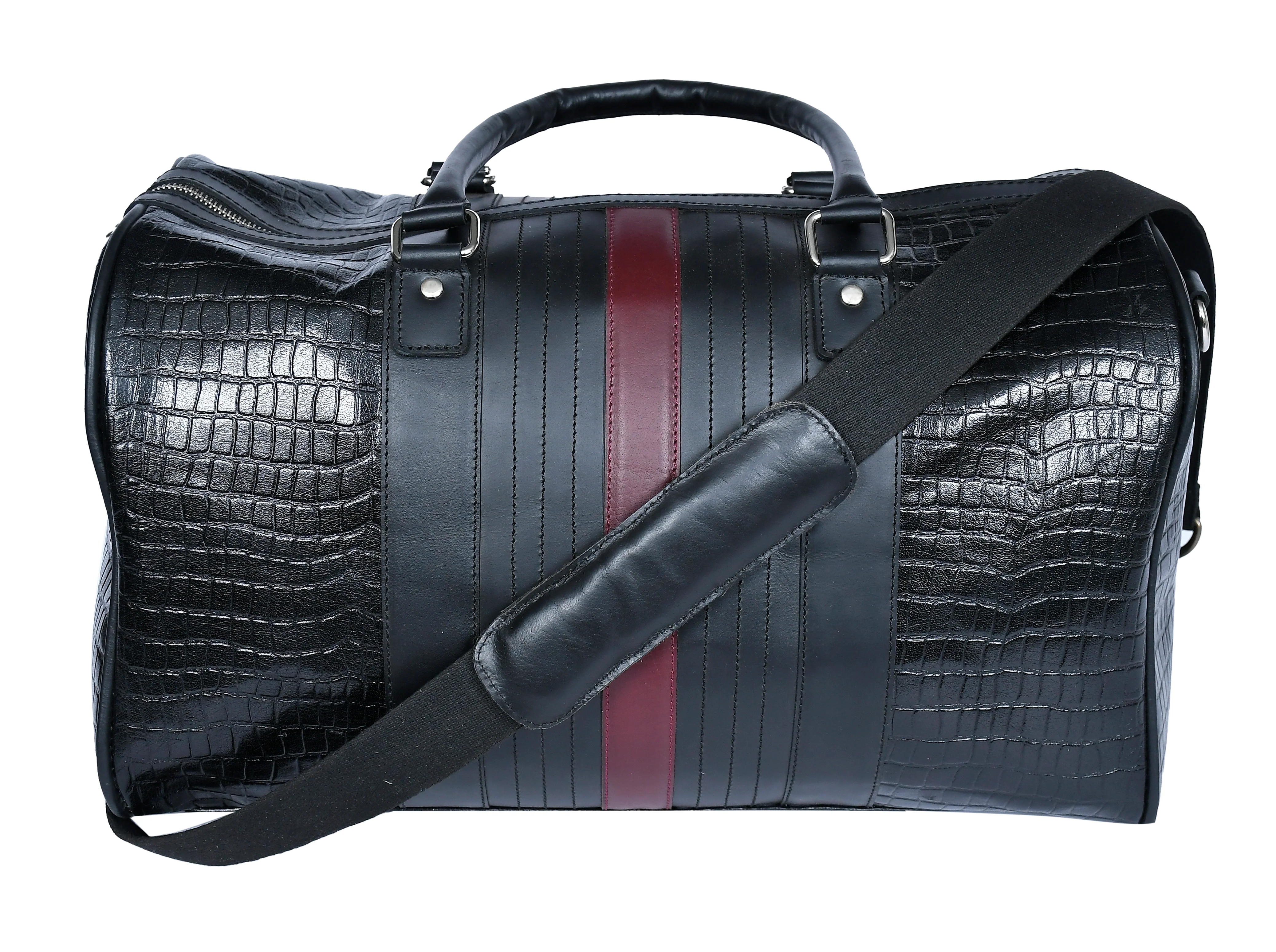 Premium Genuine Croc Texture Leather Travel Duffel with Detachable Strap & Zip Compartments - Image 4