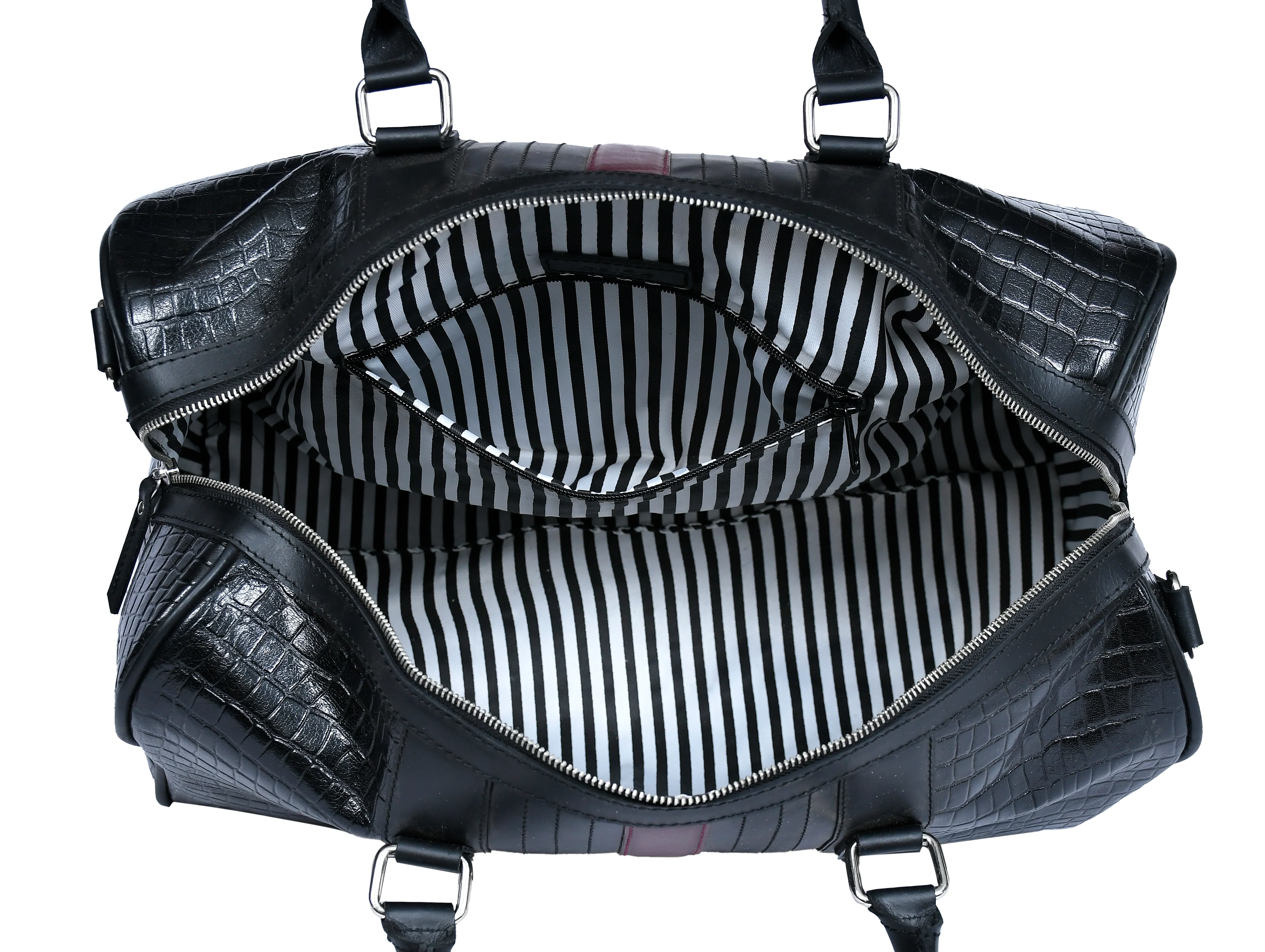 Premium Genuine Croc Texture Leather Travel Duffel with Detachable Strap & Zip Compartments - Image 5