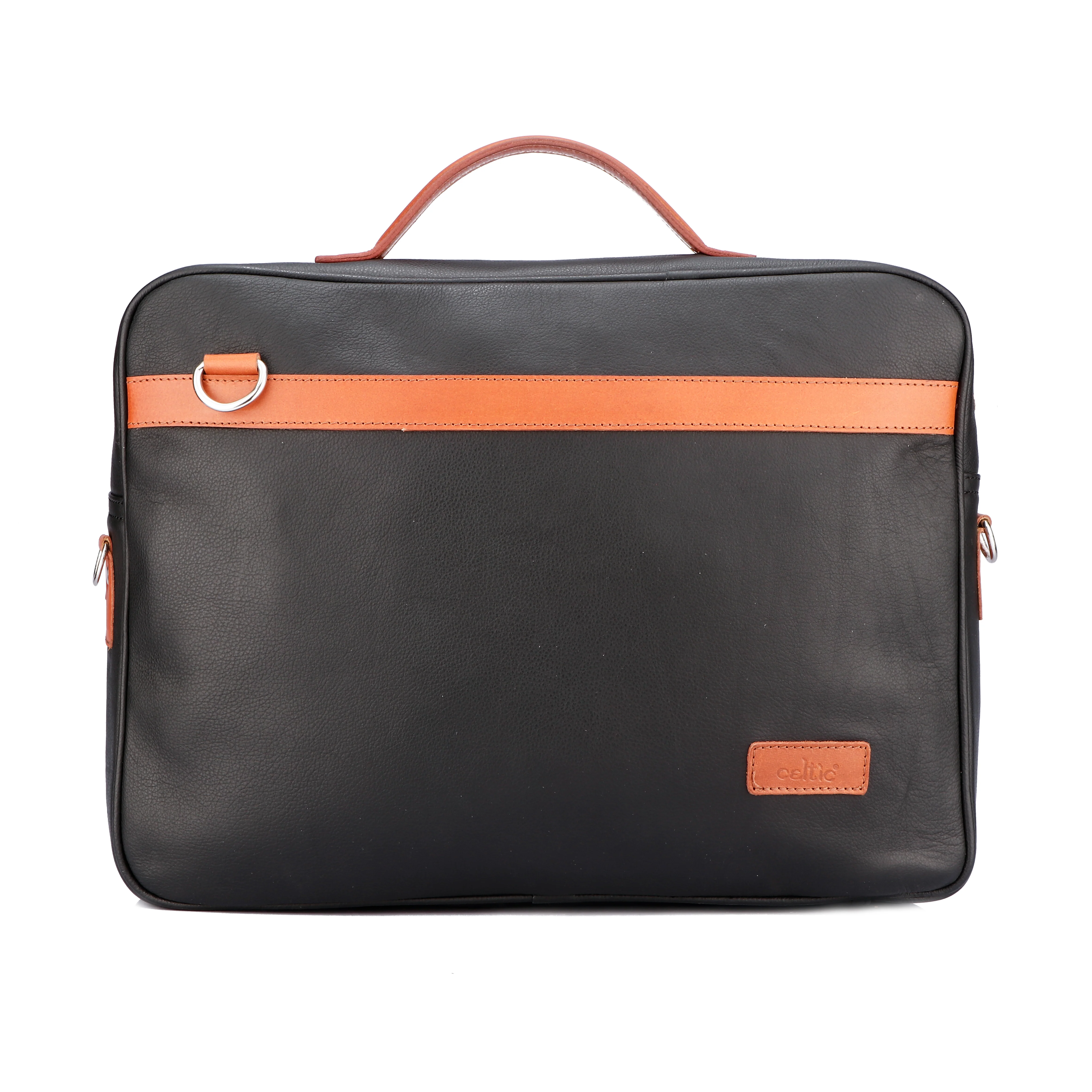 Premium Export-Quality Black Laptop Bag with Tan Leather Highlights with Detachable Strap - Image 3