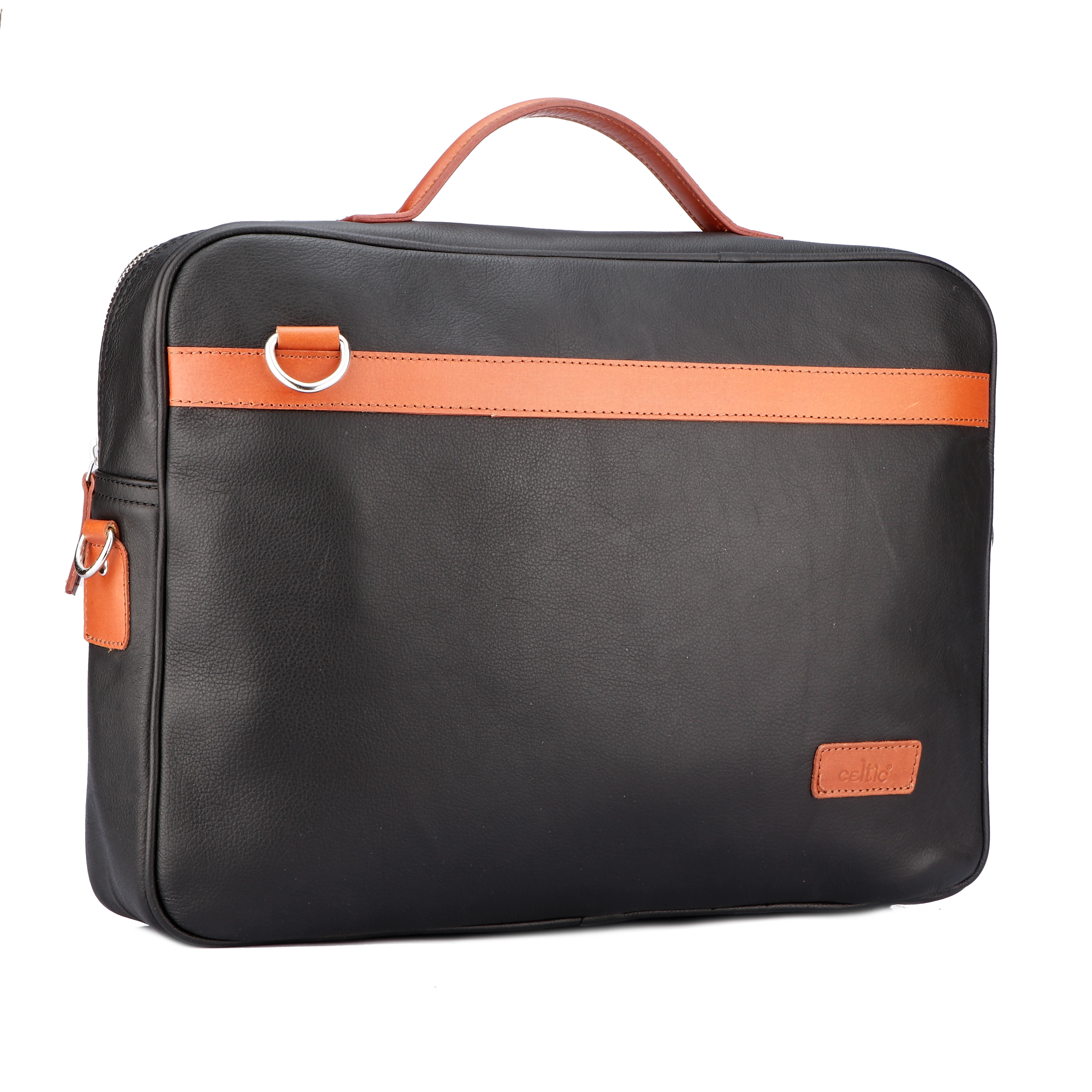 Premium Export-Quality Black Laptop Bag with Tan Leather Highlights with Detachable Strap - Image 4