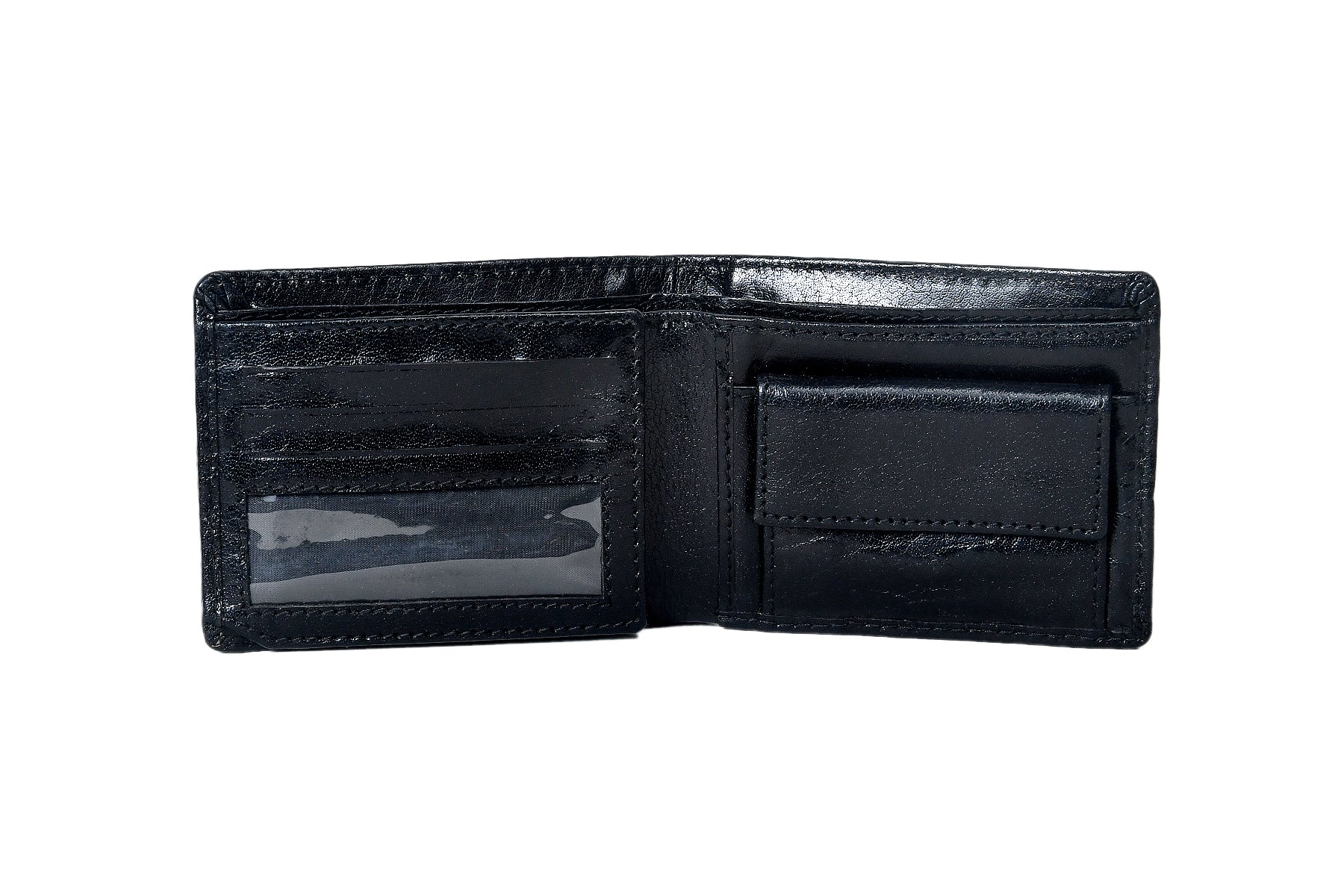 Premium Black Genuine Leather Bi-Fold Wallet with Coin Pocket & ID Window - Image 4